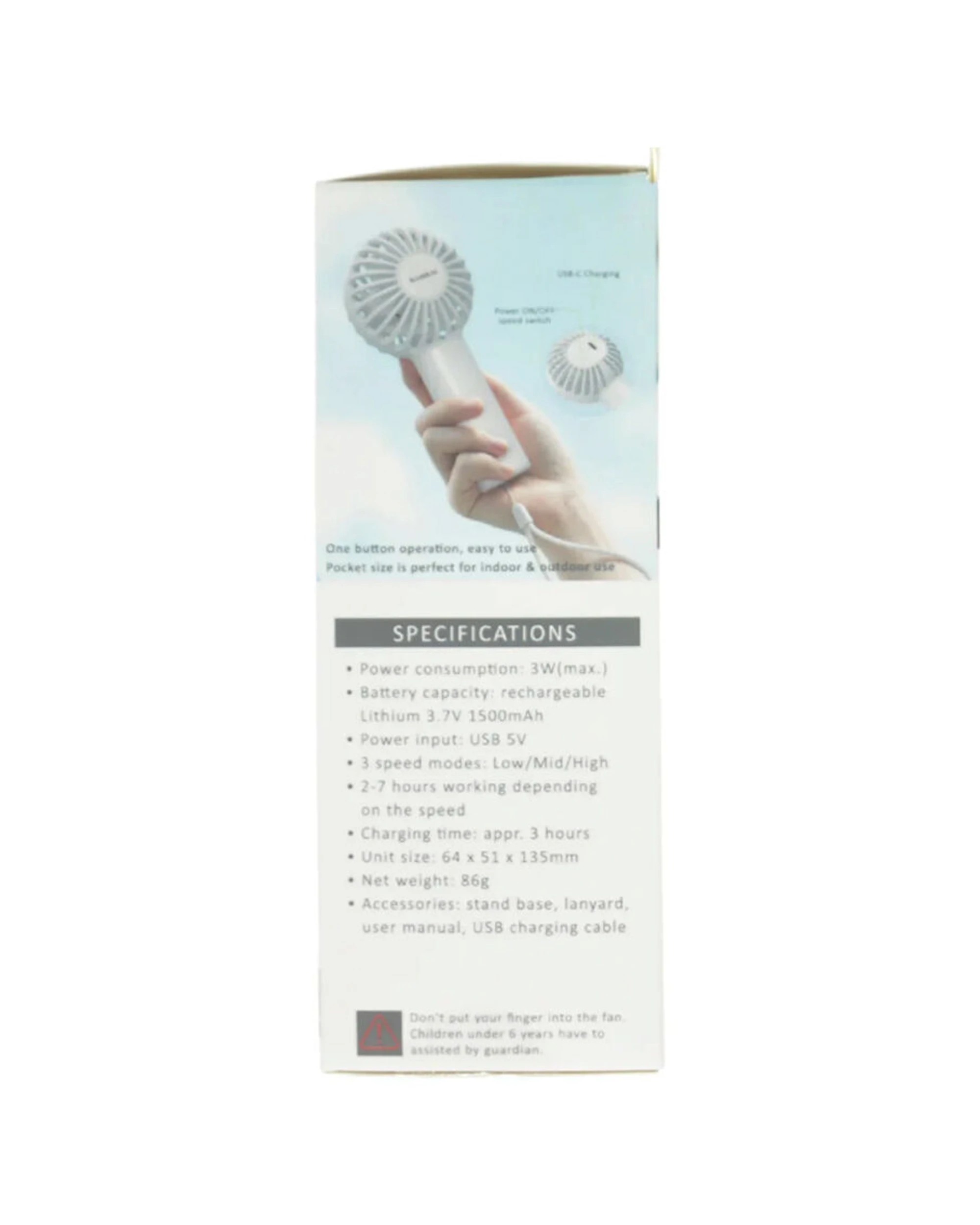 3 Sansai 3W Mini Portable Fan With Desk Stand 6x14cm USB Rechargeable 1500mAh - White, 3 of 3