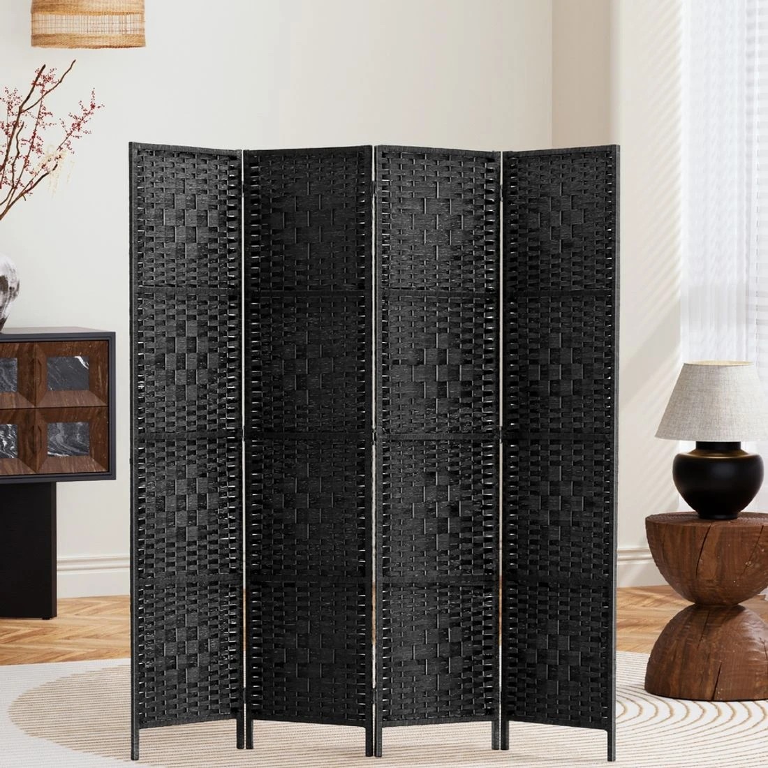 3 Artiss 4 Panel Room Divider Screen 163x170cm Woven - Black, 3 of 8