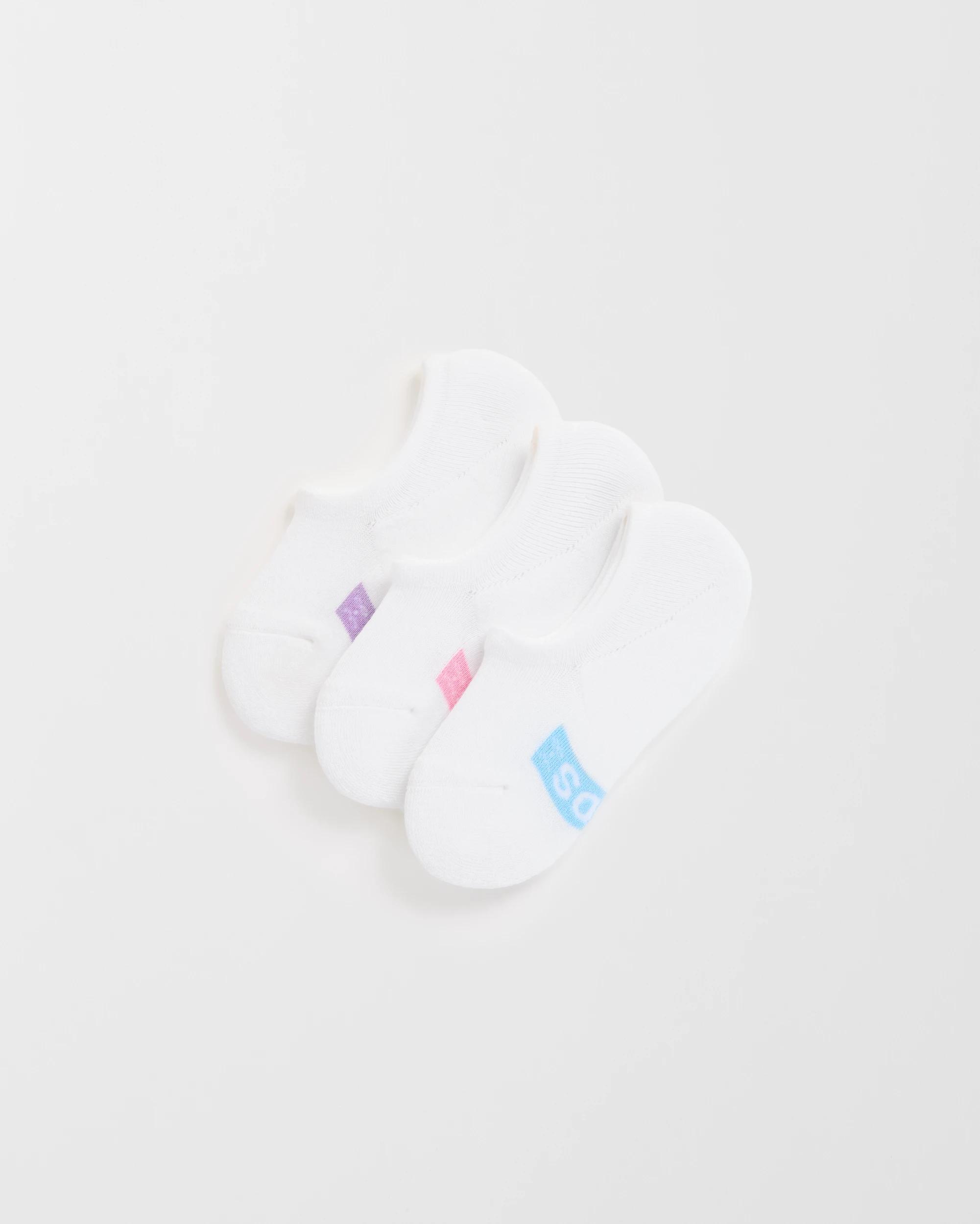 1 Women's Cotton Blend Cushioned Sneaker Socks 3 Pack - Bonds WHITE WITH BLUE/PINK/PURPLE, 1 of 3