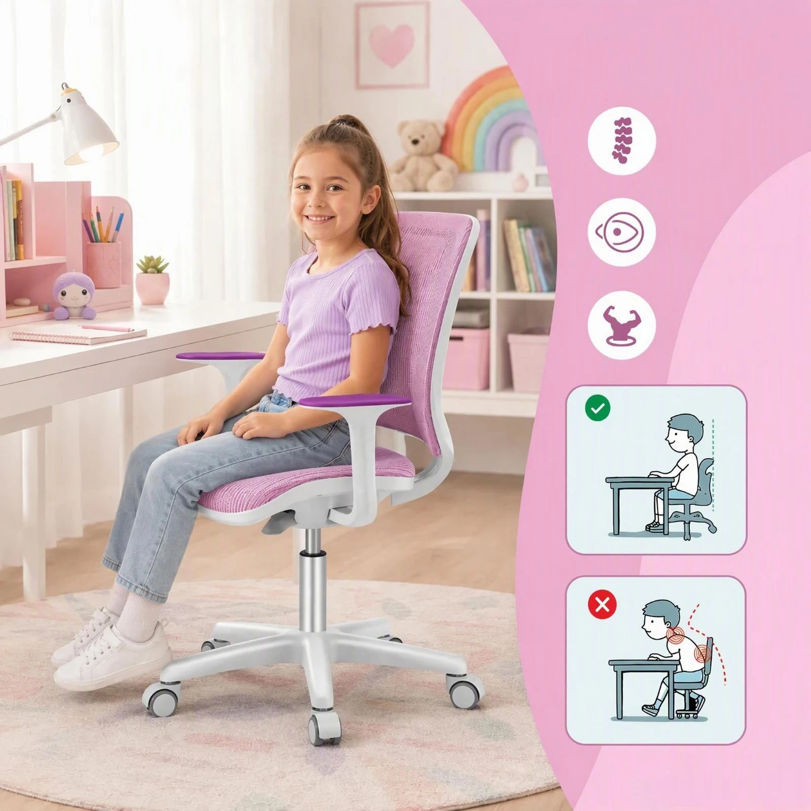 Costway Kids Desk Chair Swivel Mesh Computer Chair Study Chair w ...