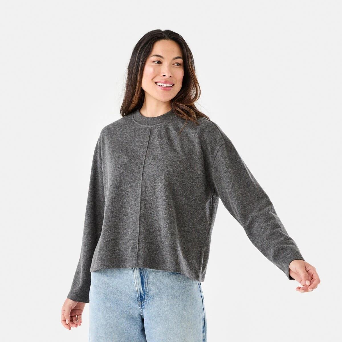 1 Long Sleeve Brushed Seam Detail Top Gry Chmrle, 1 of 6