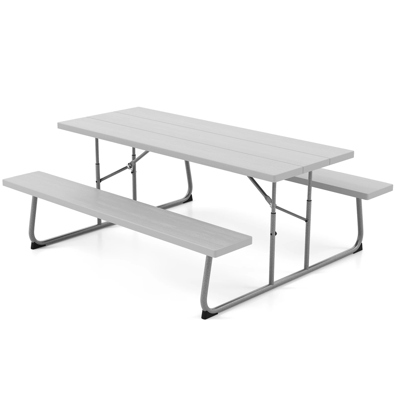 1 Costway Folding Picnic Table Bench Set 8-Person Outdoor Dining Table All-weather Camping Table Set - Grey, 1 of 4
