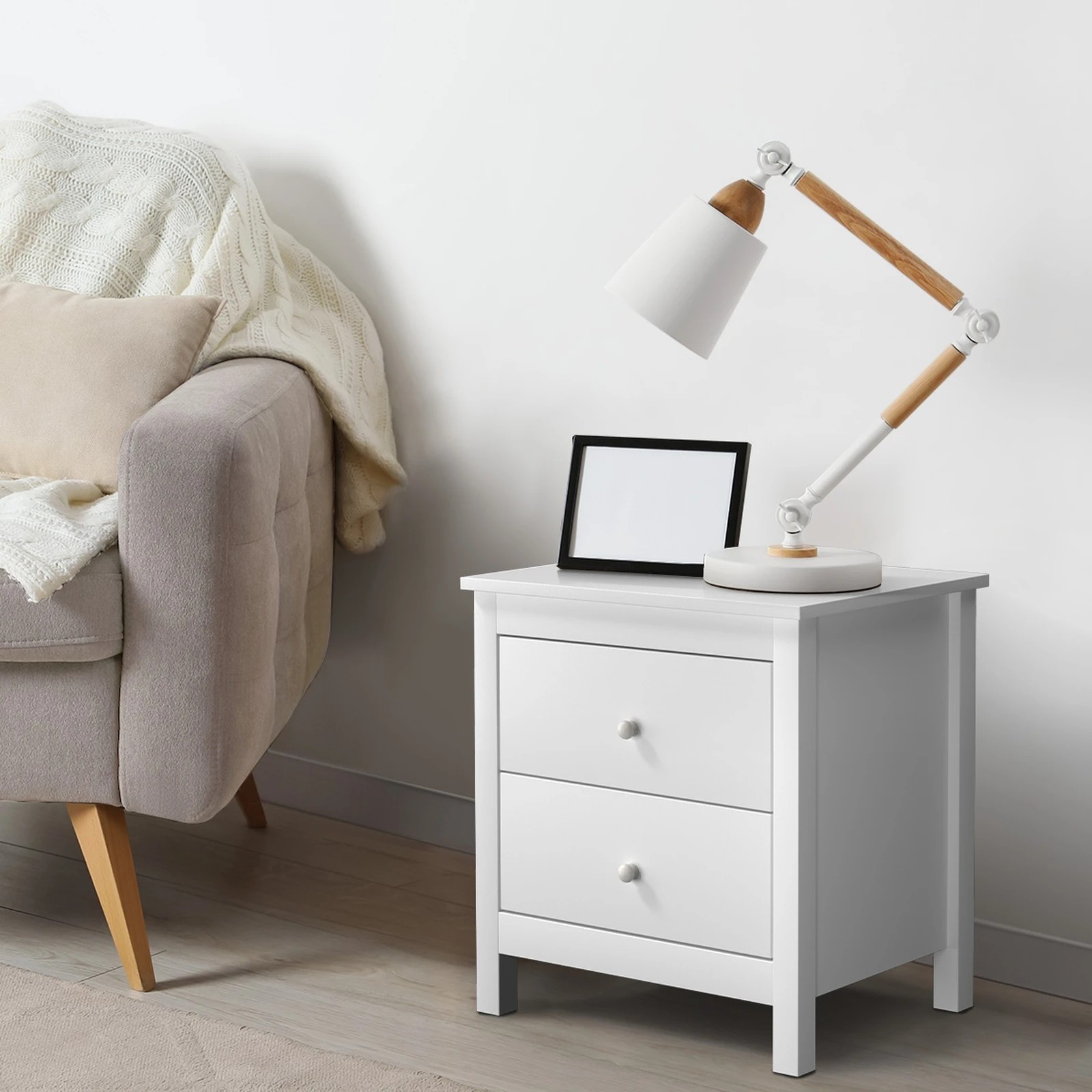 4 Oikiture Bedside Table Nightstand Side End Table 2 Drawers
 - White, 4 of 10