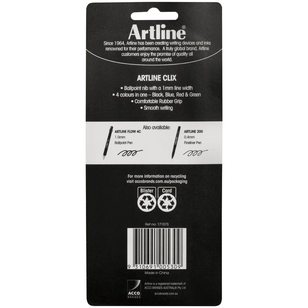 4 Artline Clix 4 Retractable Ballpoint Pens Assorted 3 Pack, 4 of 4