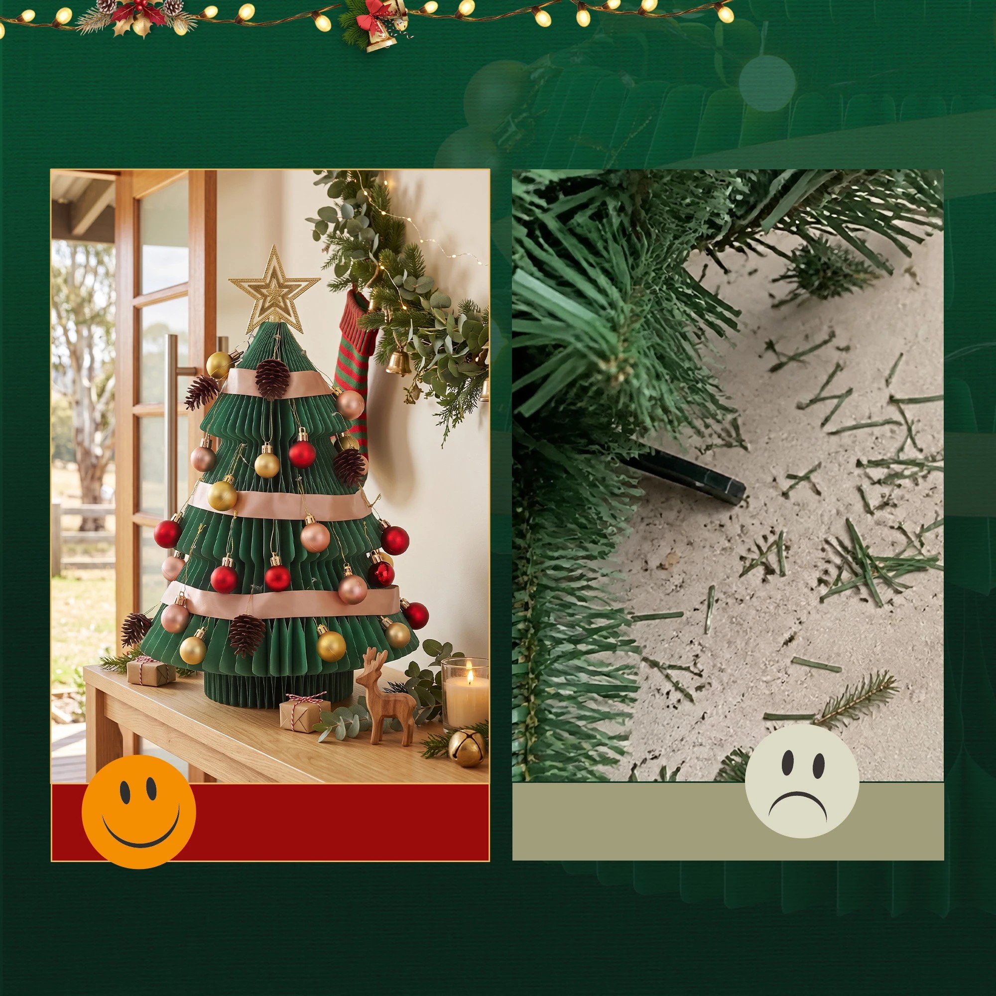 6 Jingle Jollys Paper Christmas Tree 61CM w/ Star Topper Foldable Xmas Holiday Decor Set - Green, 6 of 9