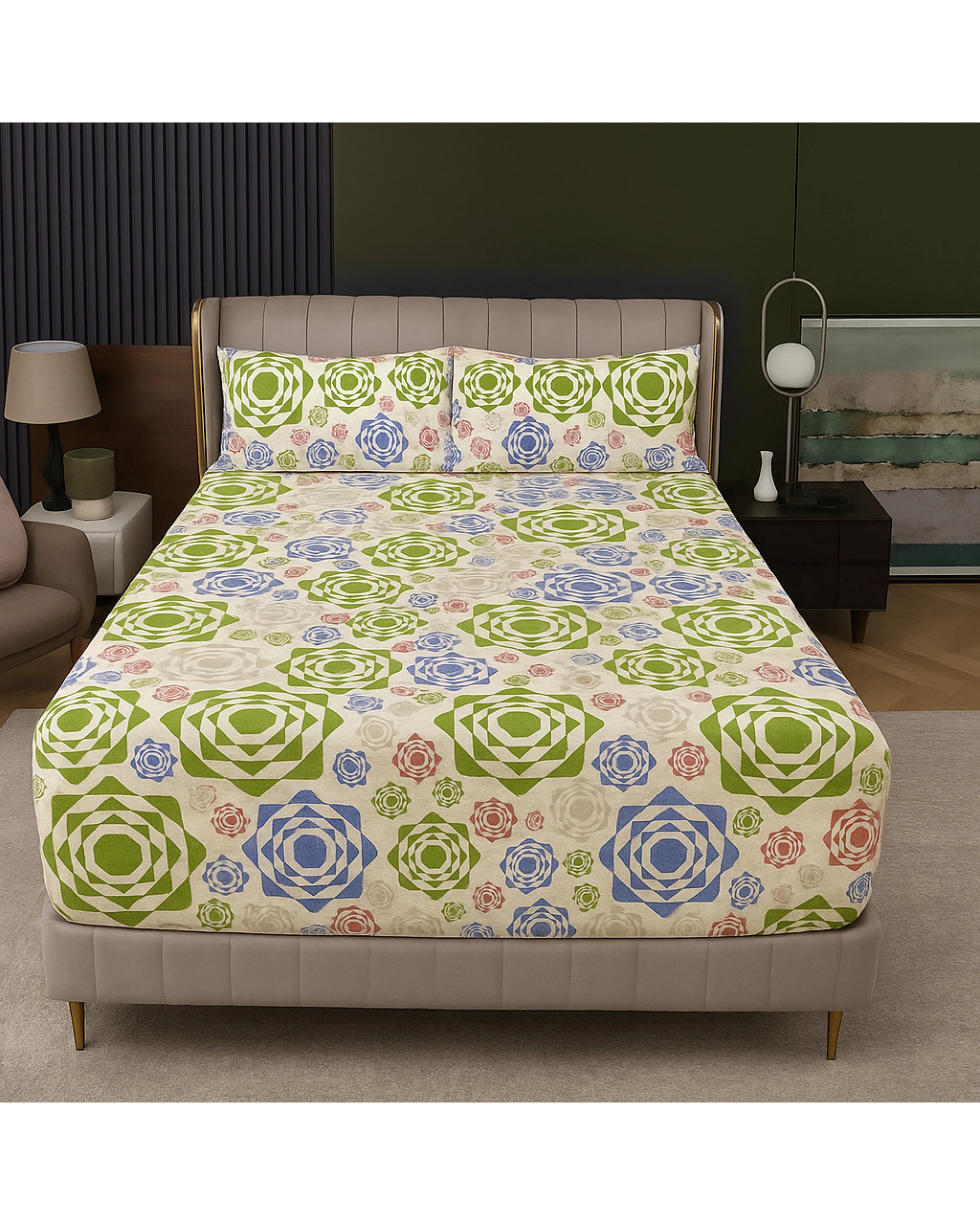 1 Linen Home 100% Cotton Fitted Bed Sheet & Pillowcase Set - Queen Bed, 1 of 1