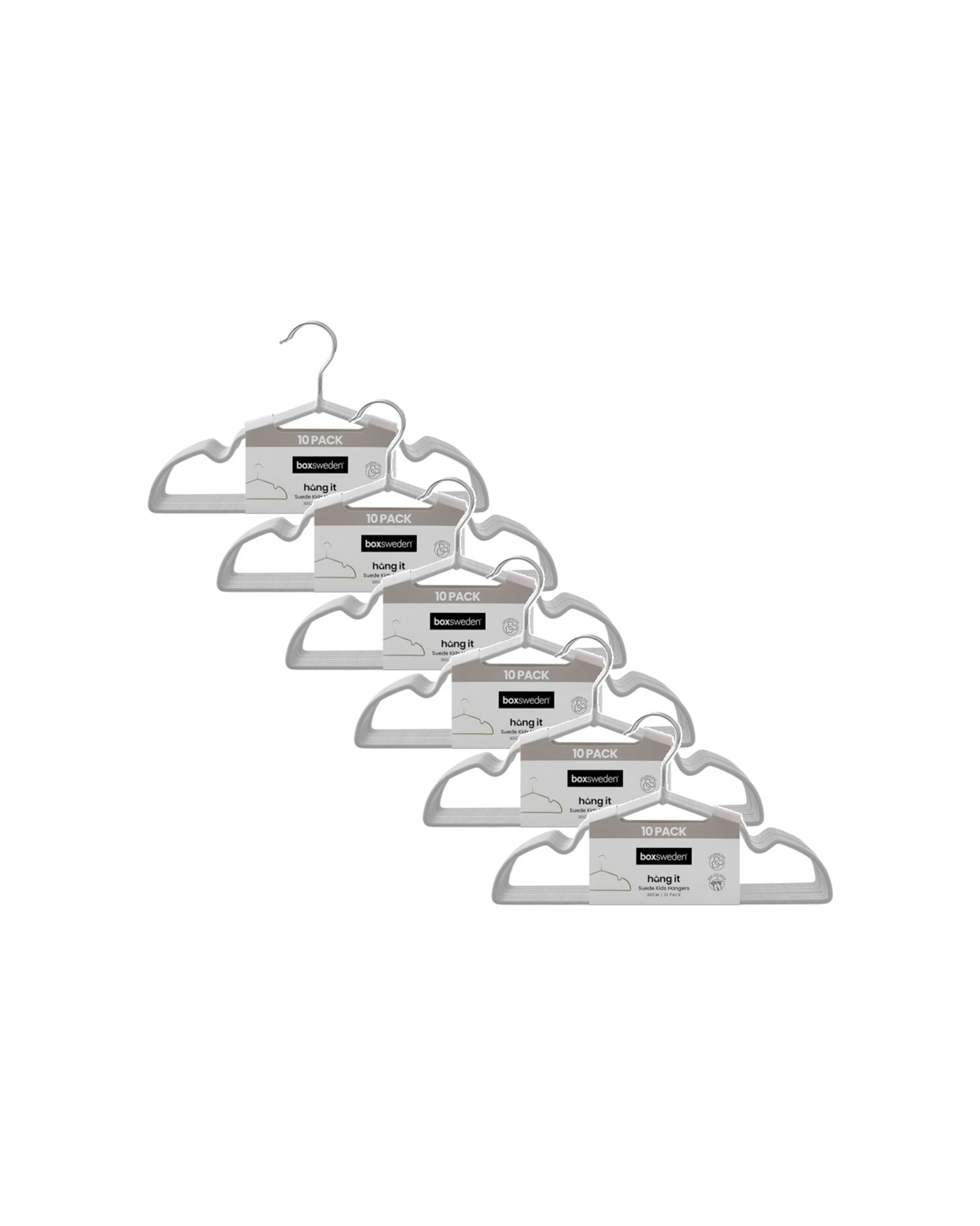 1 Boxsweden 6x 10PK Hangit Suede Kids Wardrobe Clothes Hangers 30cm - Grey, 1 of 6
