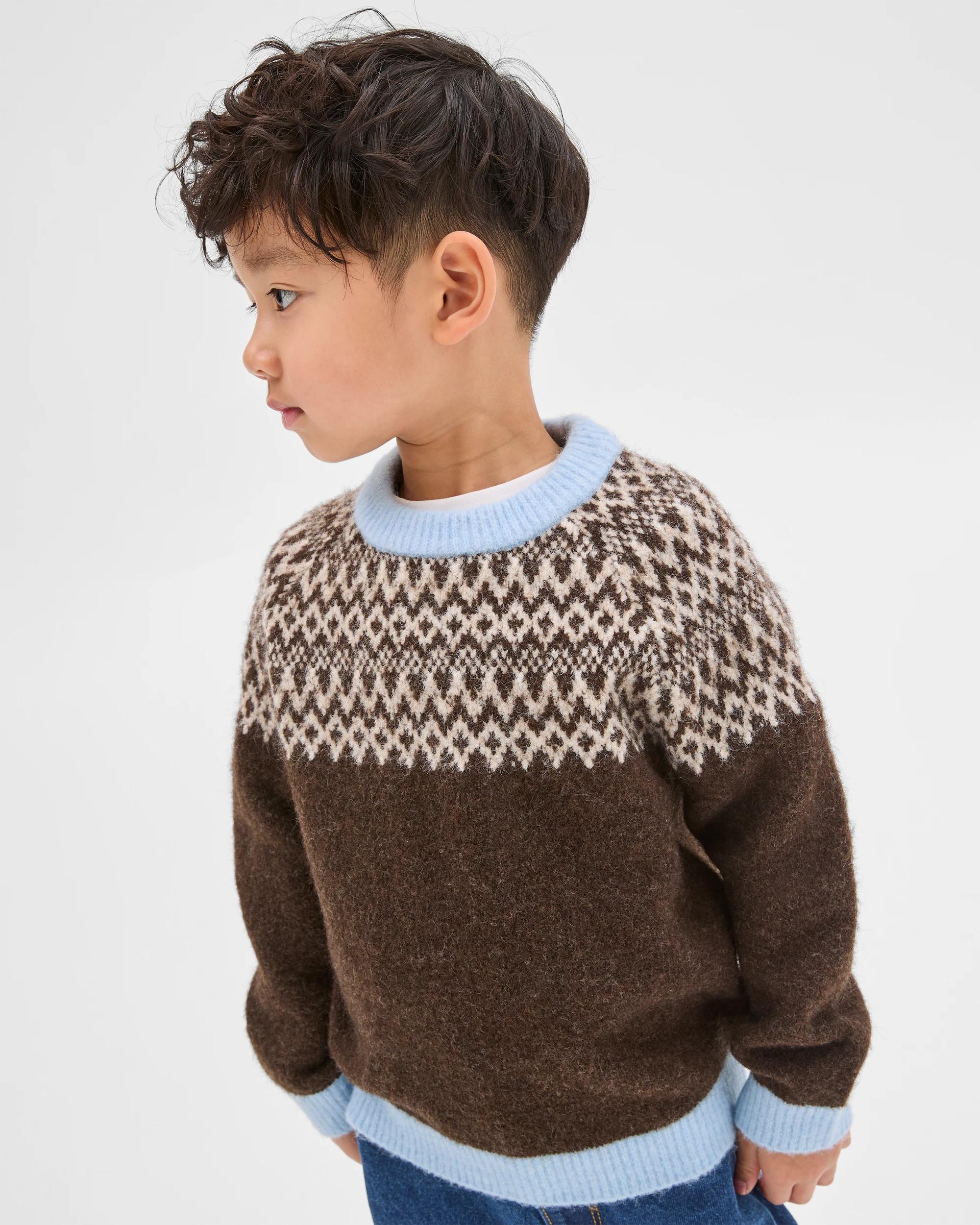 1 Target Kids Fairisle Knit Crew Neck Jumper BROWN, 1 of 6