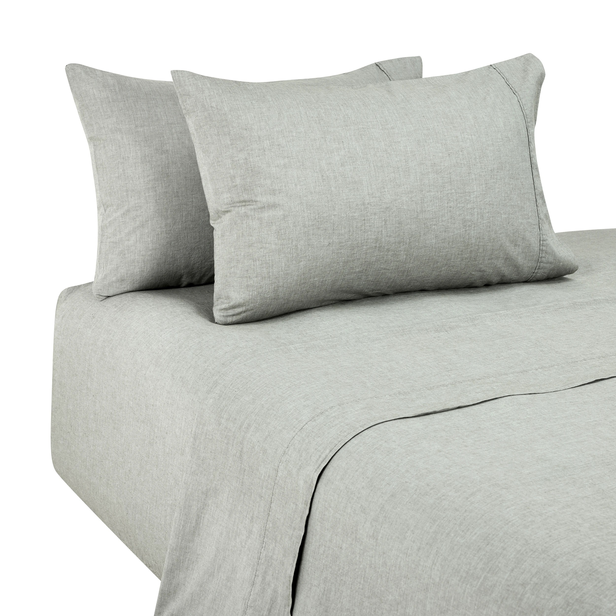 5 Stonewashed Chambray Cotton Sheet Set - Double Bed, Sage, 5 of 7