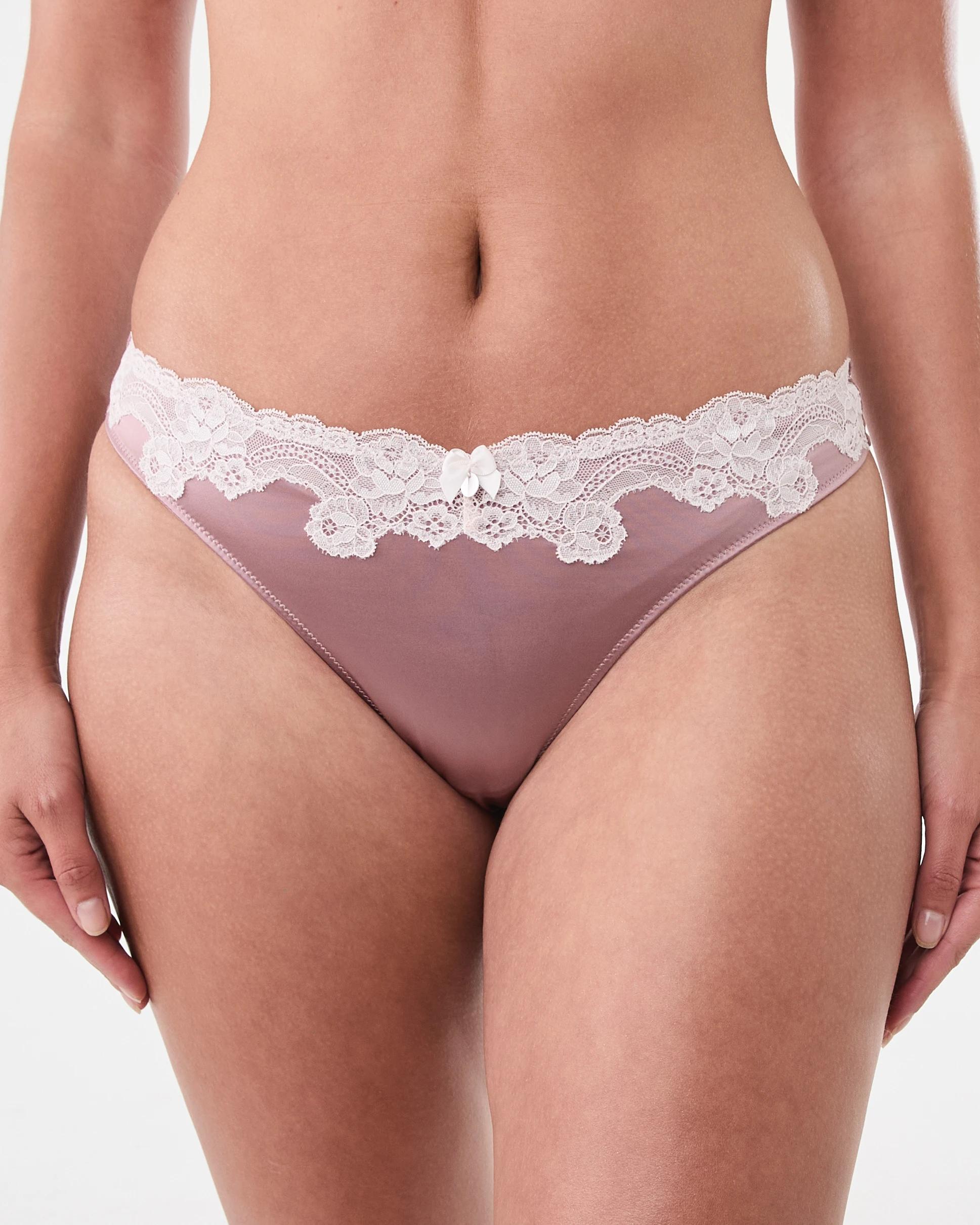 2 Co-ordinated Satin Lace G-String Briefs Rse Quartz, 2 of 5