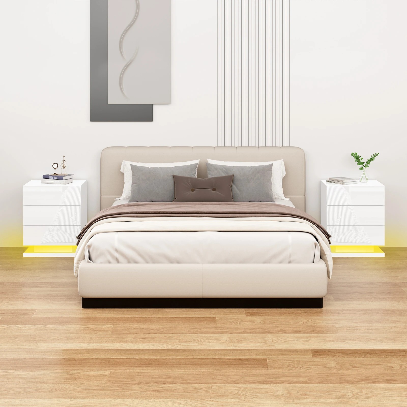 3 Alfordson Bedside Table RGB LED Nightstand 3 Drawers 4 Side High Gloss - White, 3 of 10