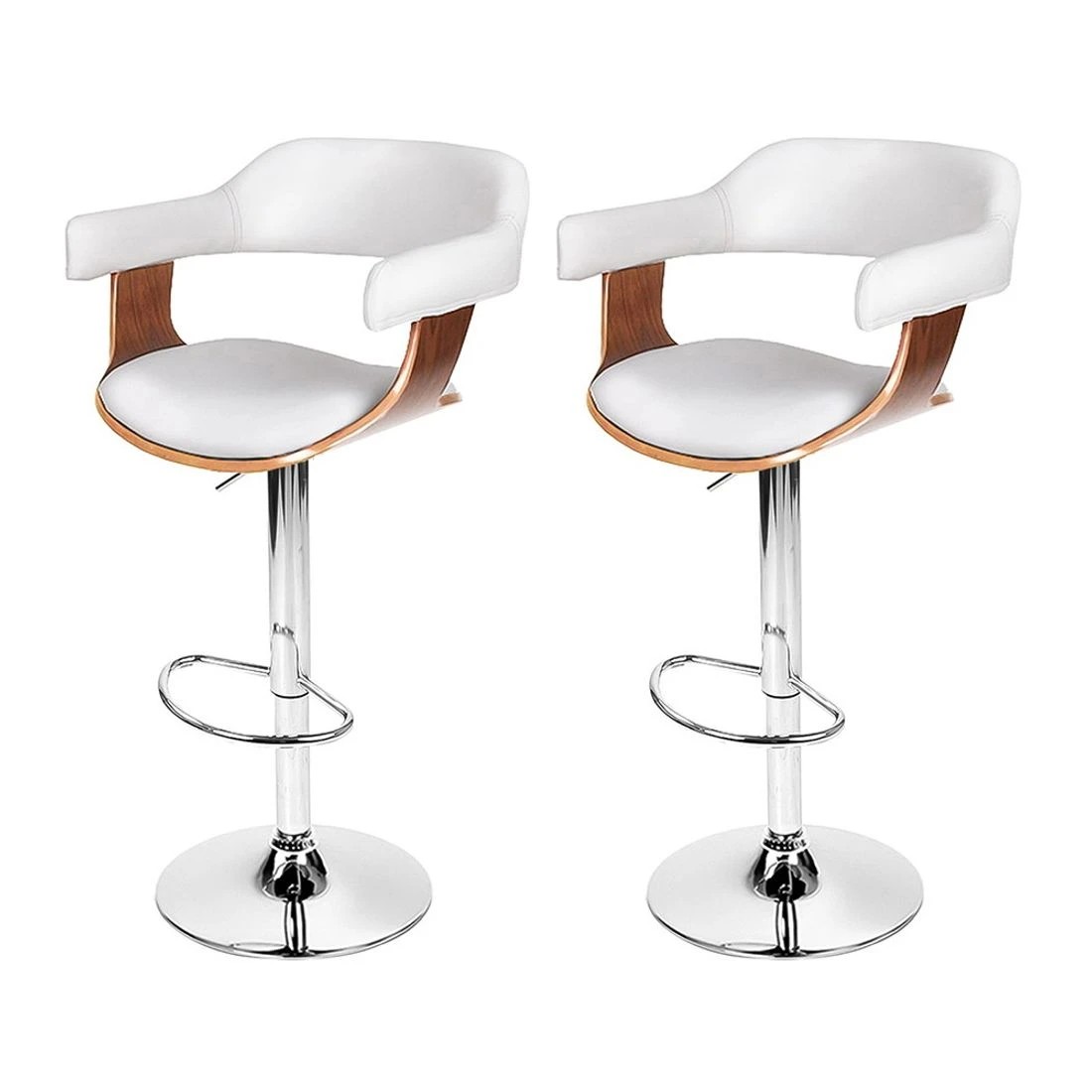 4 Artiss 2x Bar Stools Gas Lift Leather w/Armrest - White, 4 of 7