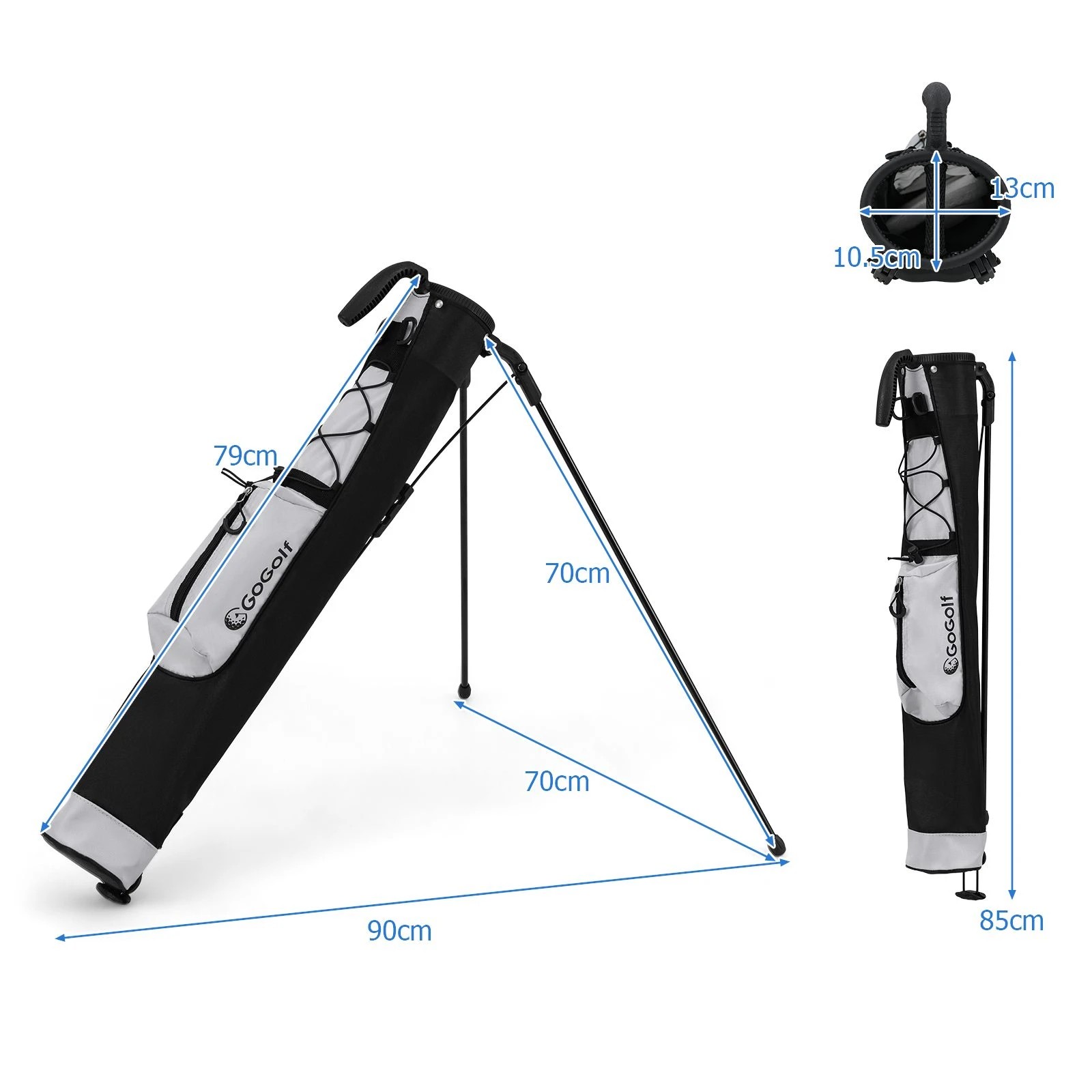 3 Costway Portable Golf Stand Bag w/Shoulder Strap Pocket & Bottle Holder Golf Carry Bag - Grey, 3 of 3