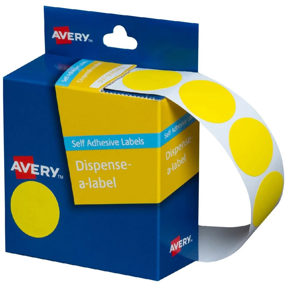 1 Avery self-adhesive Round Labels Yellow 24mm 500 Pack, 1 of 3