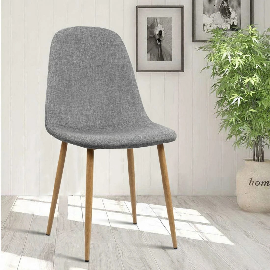5 Artiss Dining Chairs Set of 4 Linen Curved Slope - Grey, 5 of 6