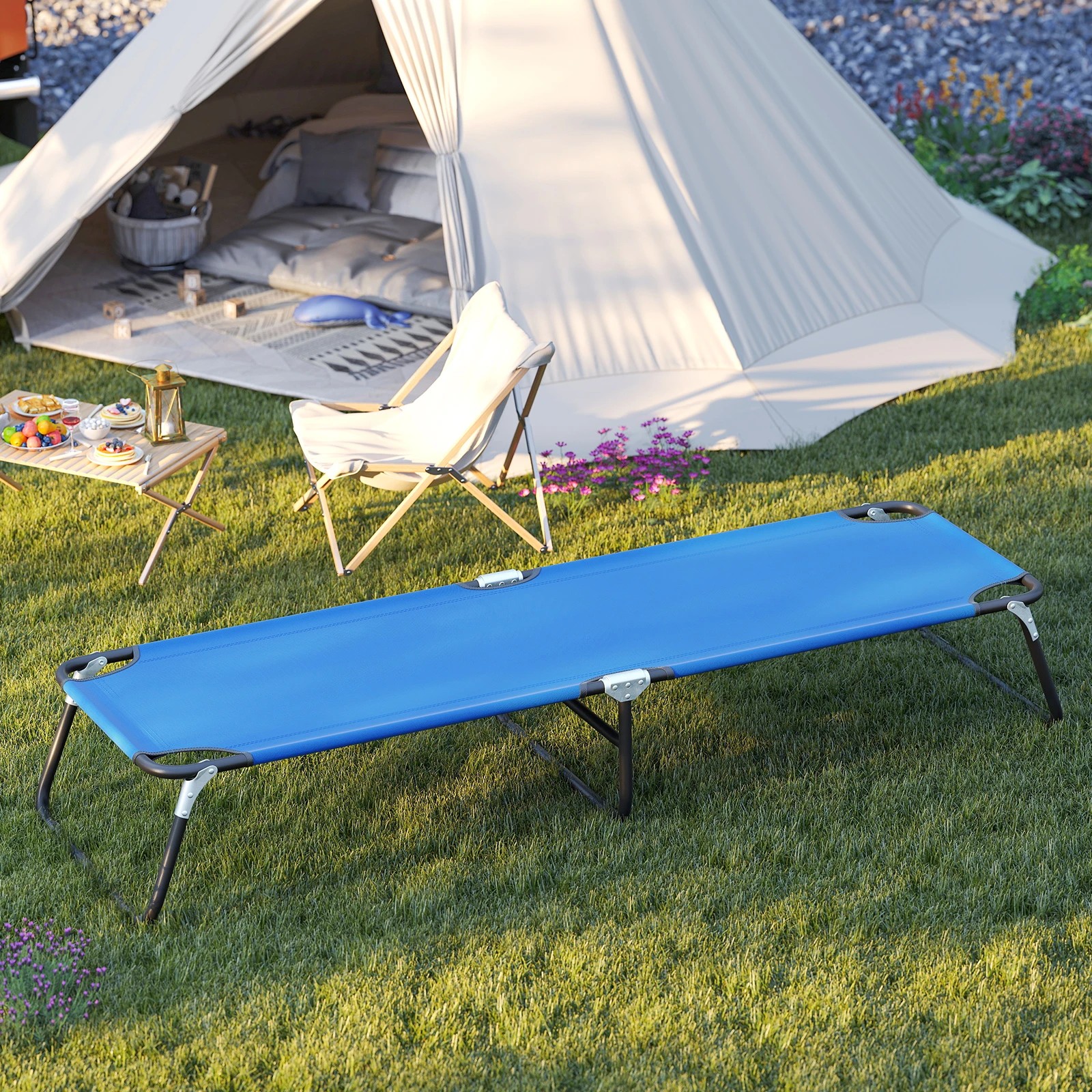 3 Costway 190cm Folding Camping Bed Lightweight Sleeping Cot Bed - Blue, 3 of 4