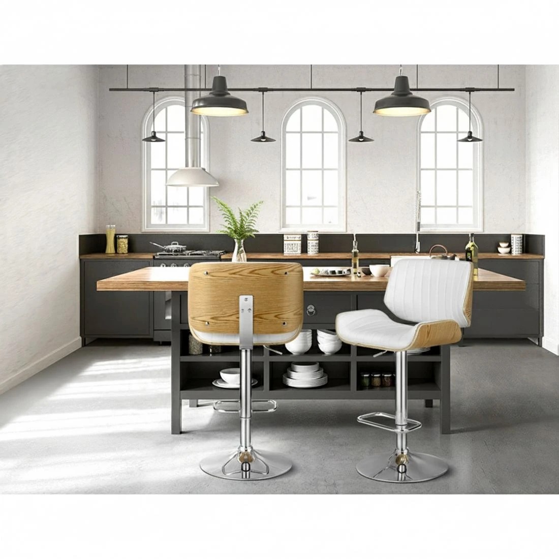 4 Artiss Bar Stools Swivel Leather Chairs Wooden - White, 4 of 6