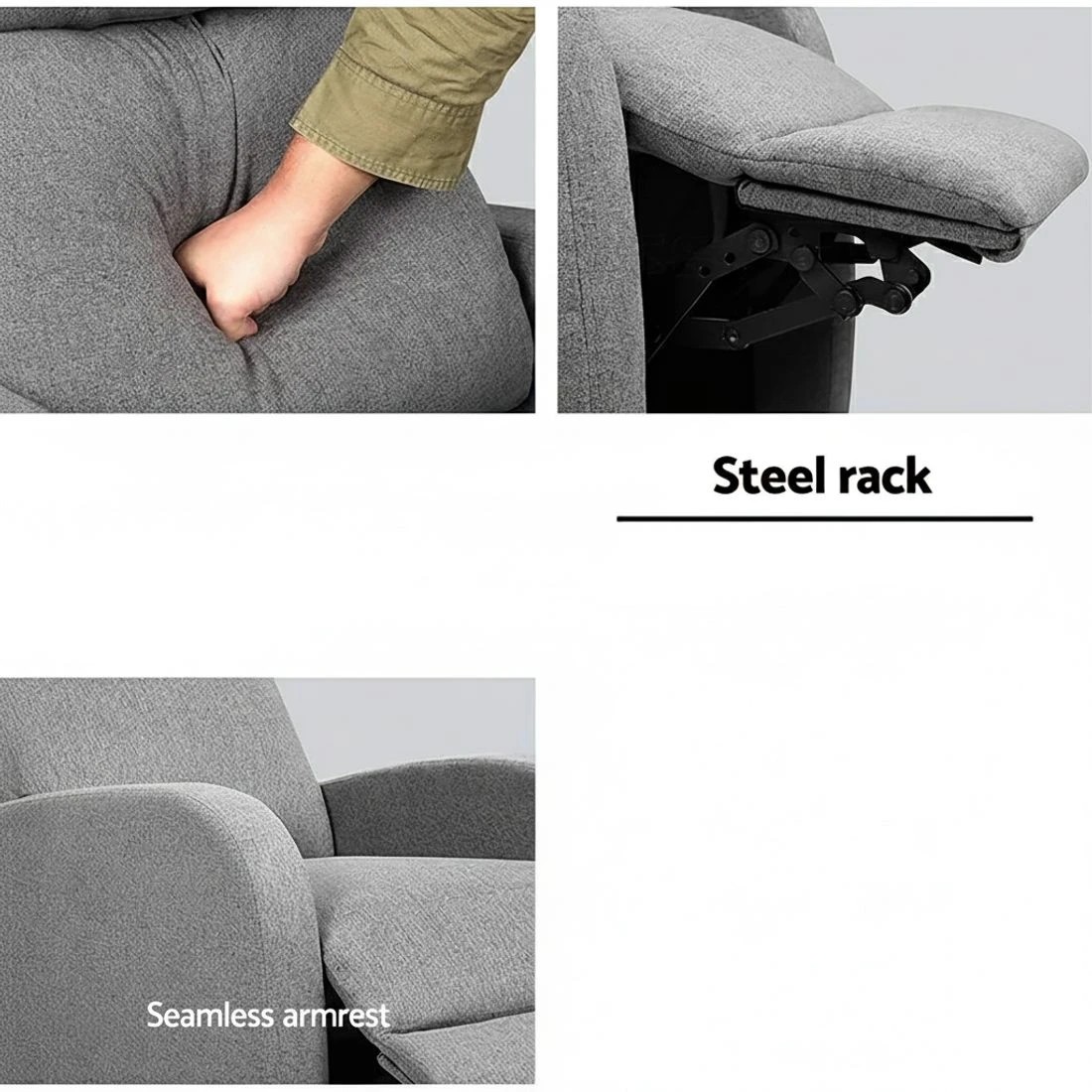 5 Artiss Recliner Chair Sofa Armchair Fabric - Grey, 5 of 7