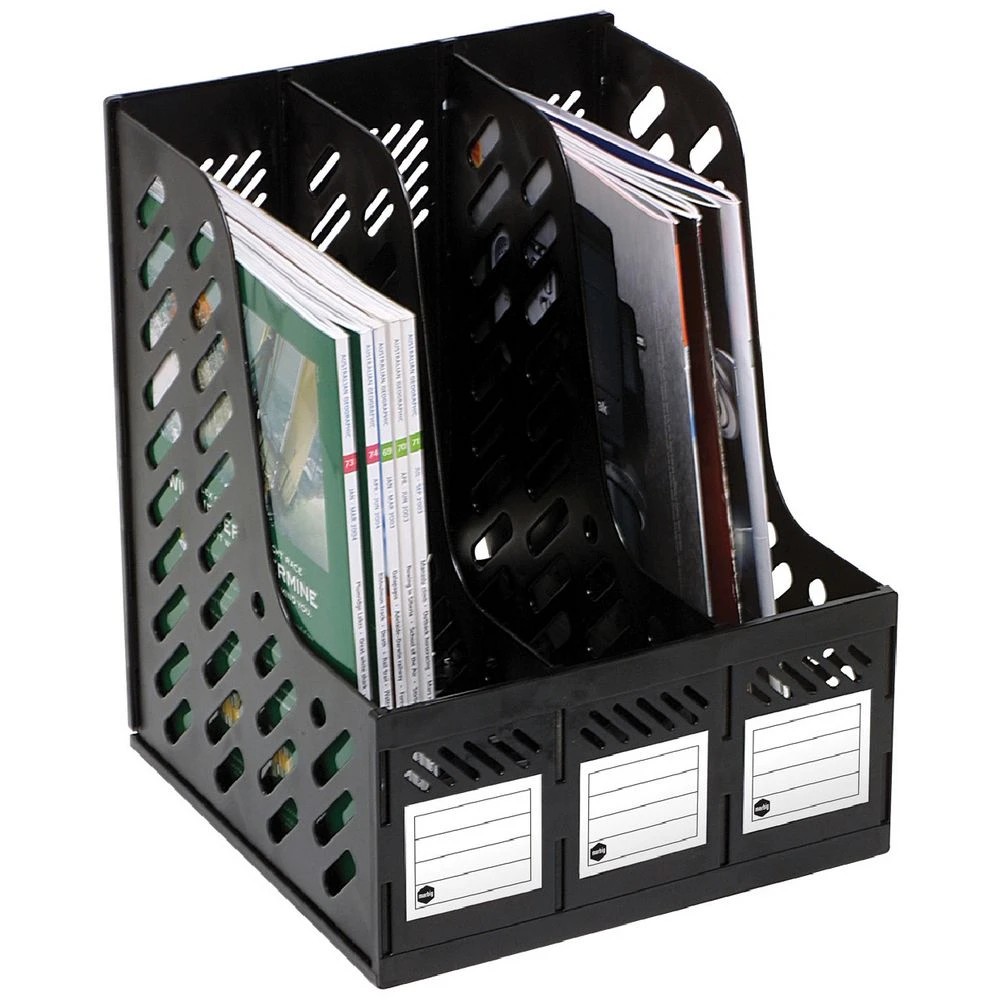 1 Marbig 3 Section Magazine Rack Black, 1 of 1