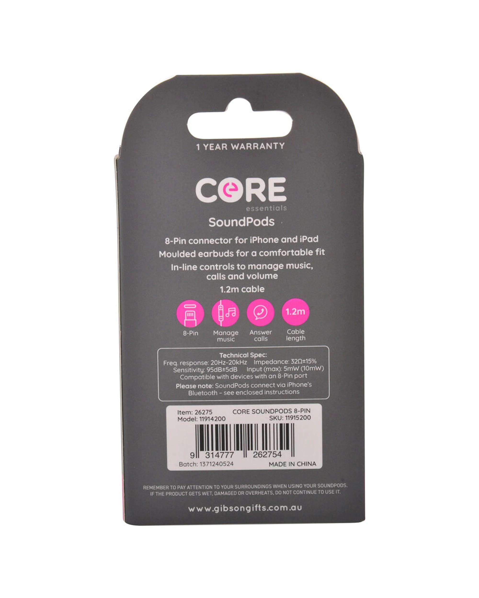 2 Core Essentials 8-Pin SoundPods In-Ear Wired With Mic In-Line Controls
 - white, 2 of 3