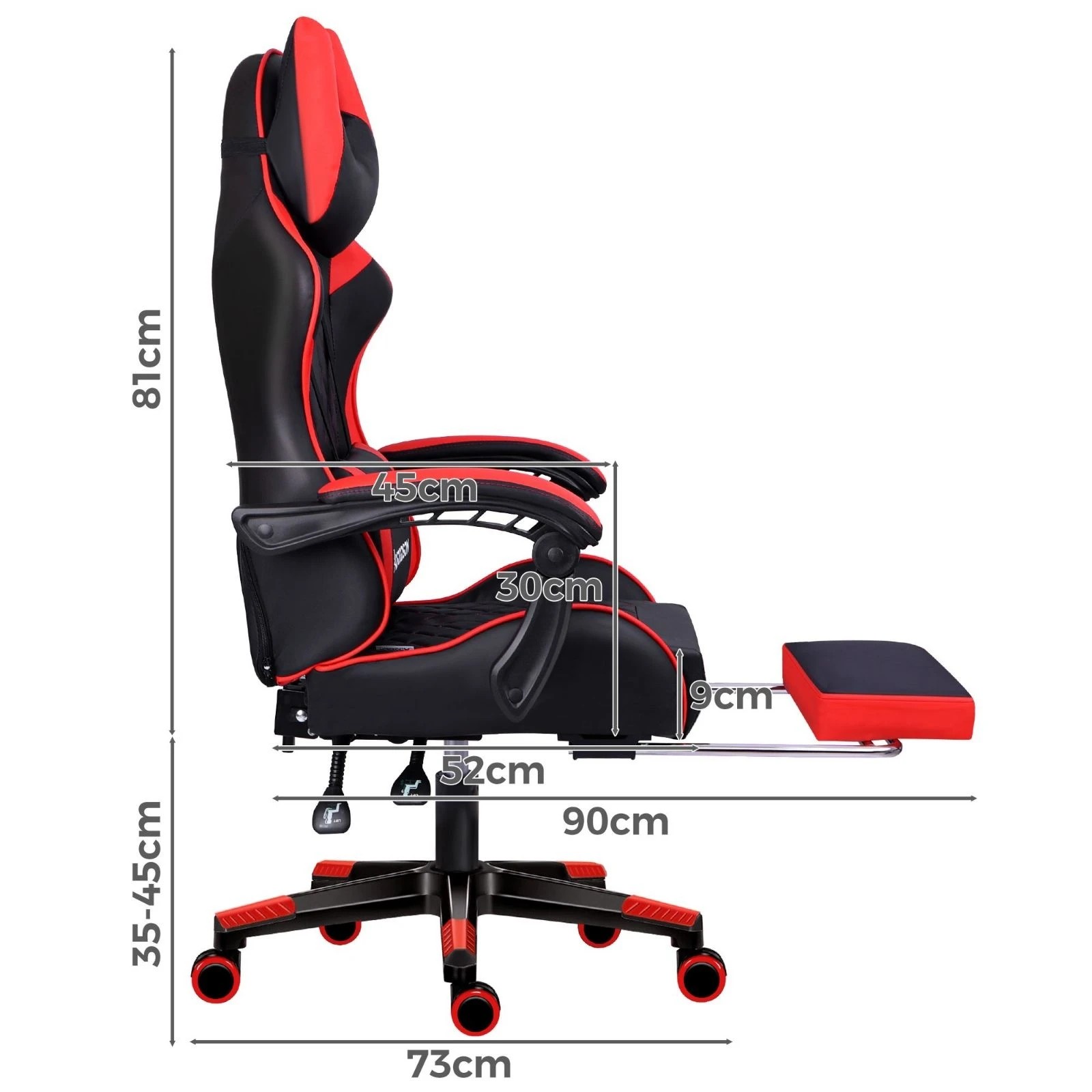 4 Alfordson Gaming Chair Office Racer Large Lumbar Cushion Footrest Seat Leather - Red, 4 of 10