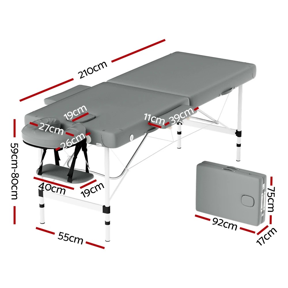 2 Zenses Massage Table 55cm Portable 2 Fold Aluminium Beauty Bed - Grey, 2 of 6