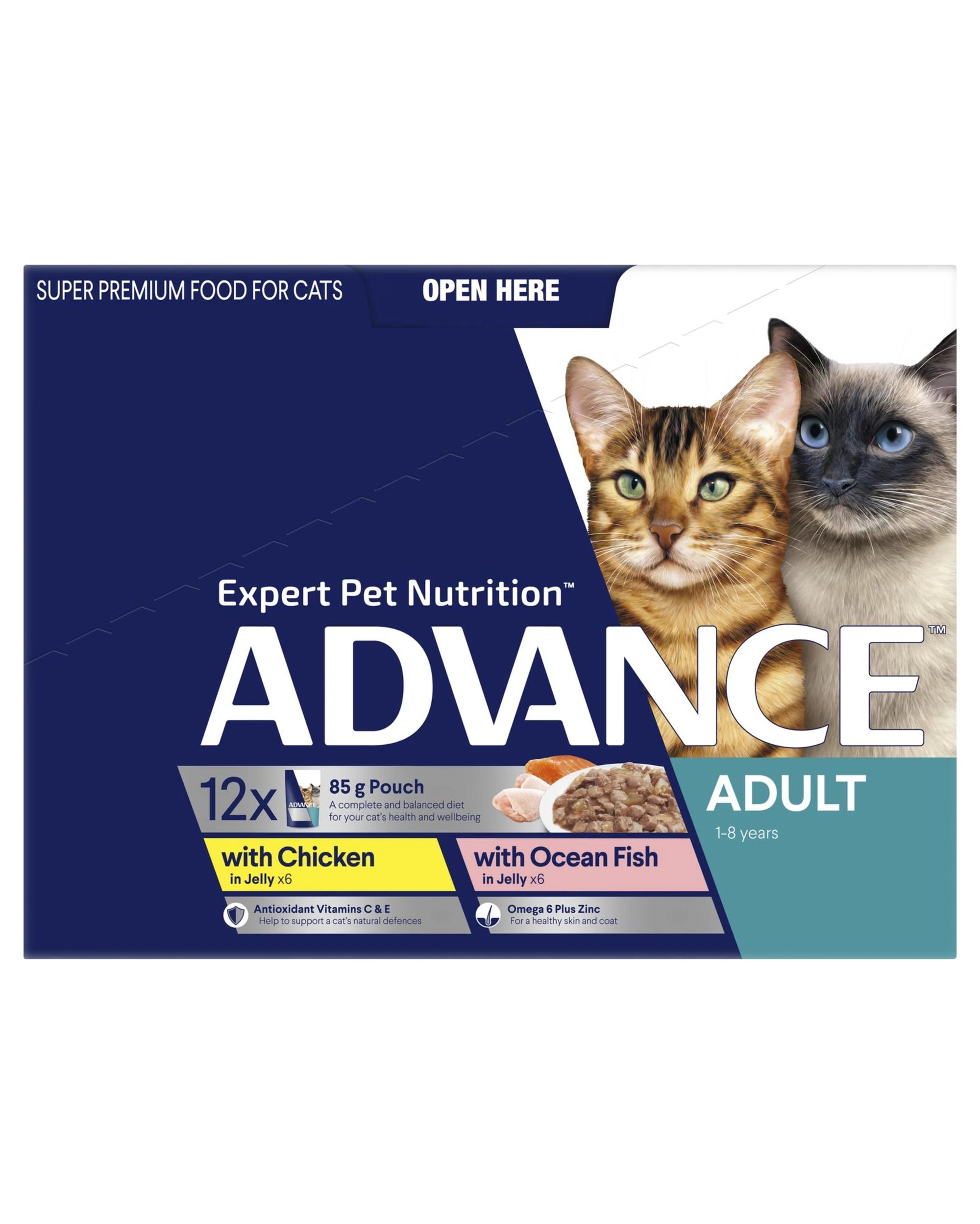3 Advance Adult 1+ Wet Cat Food Tender Chunks in Jelly Multi Pack 12 x 85g, 3 of 3
