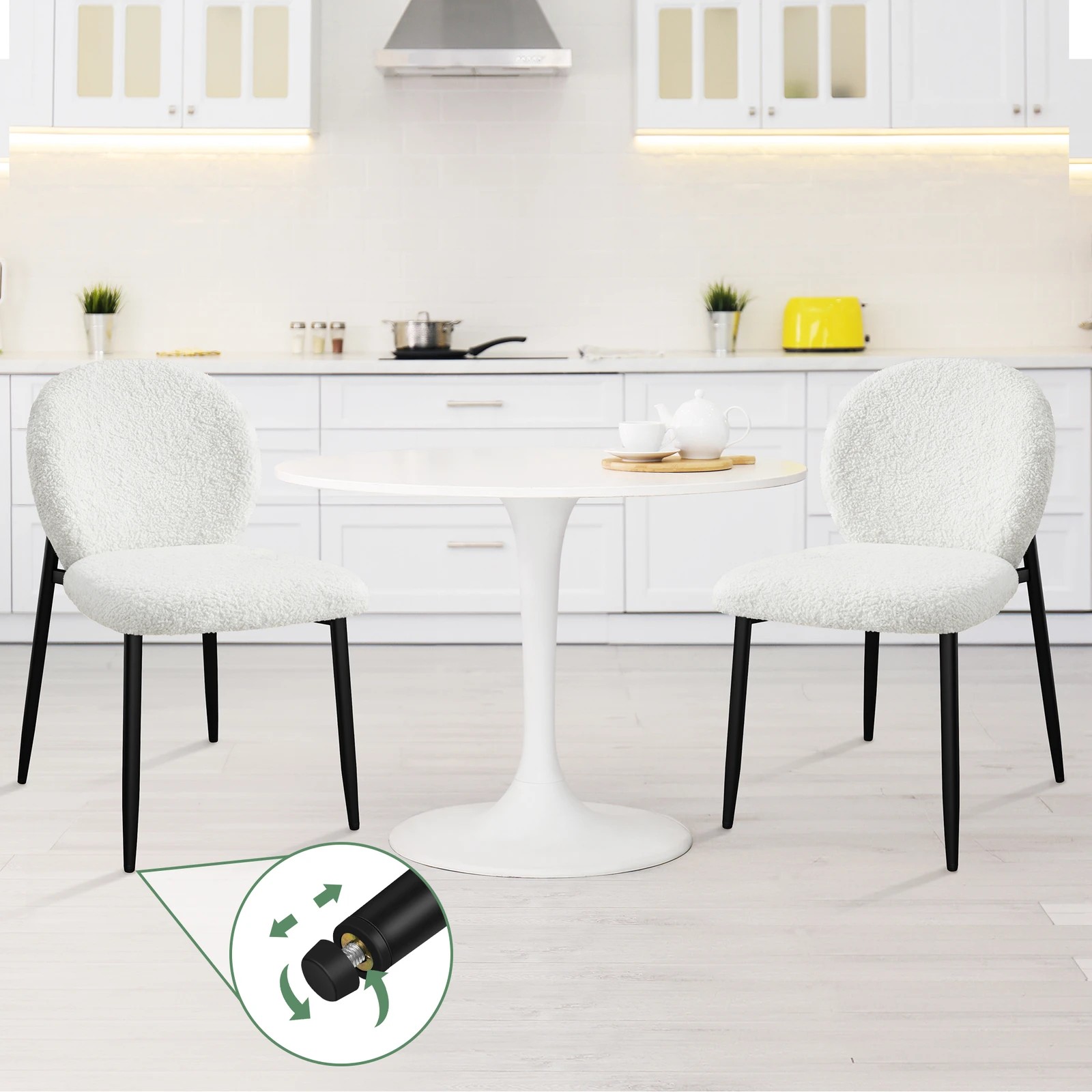 5 Alfordson 4x Dining Chairs Cafe Kitchen Lounge Curved Wooden Back Sherpa - White, 5 of 10