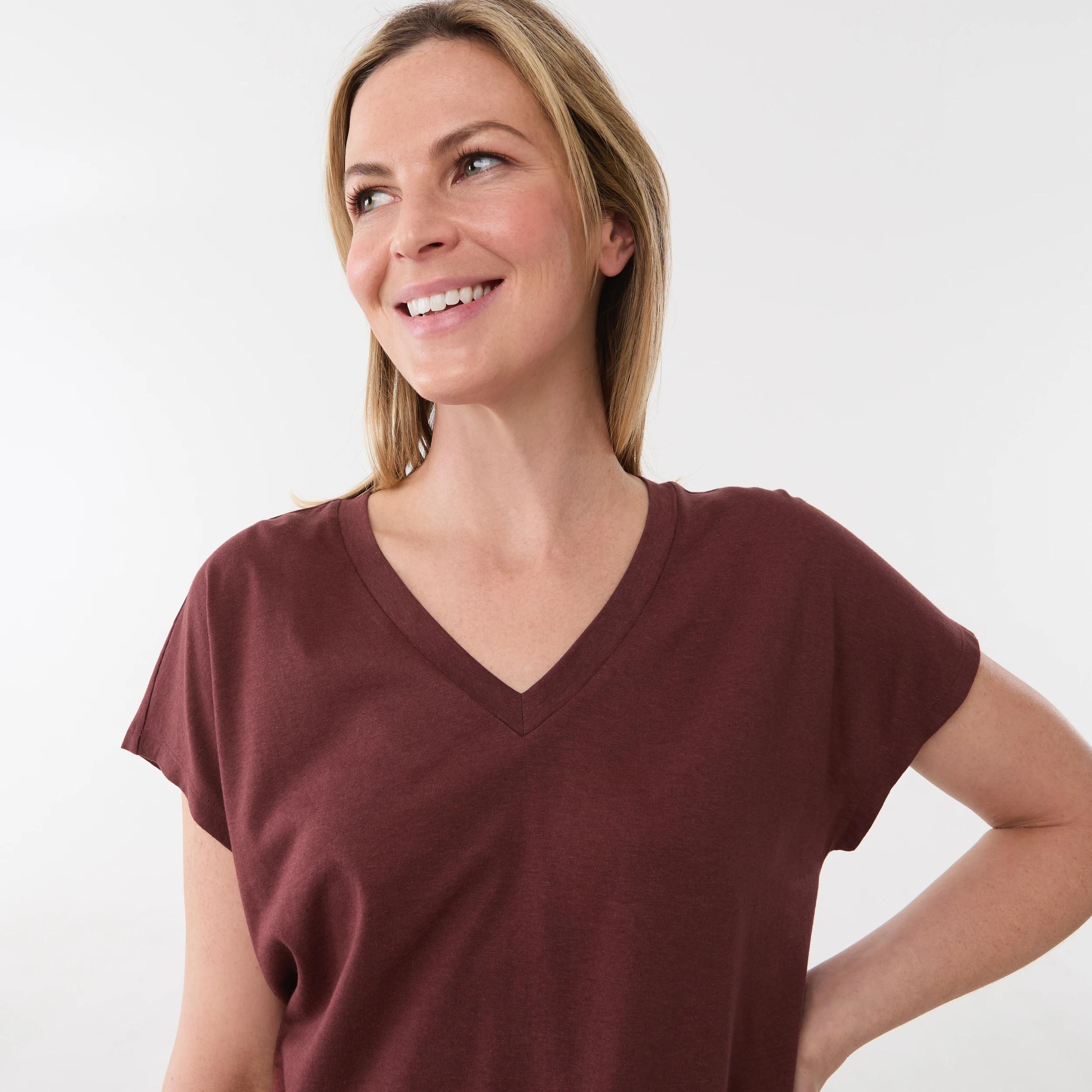 4 Short Extended Sleeve V-Neck T-shirt DARK HENNA, 4 of 5
