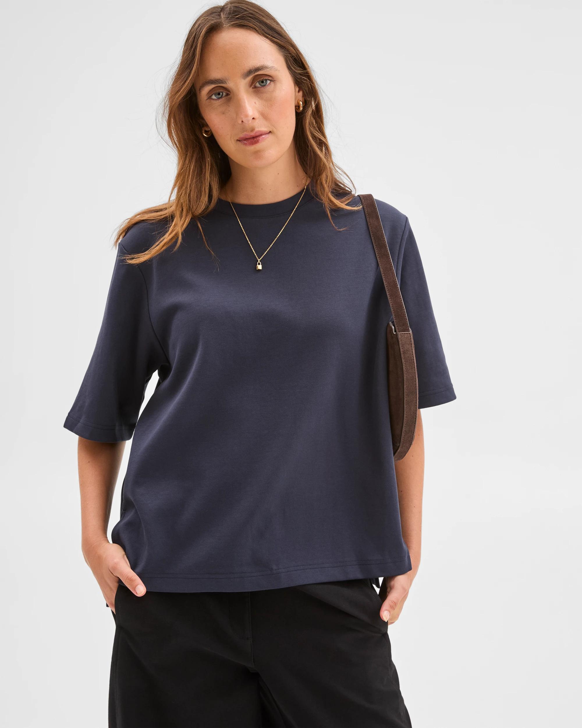 1 Target Woman Australian Cotton Blend Oversized Interlock T-Shirt NIGHT SKY, 1 of 5