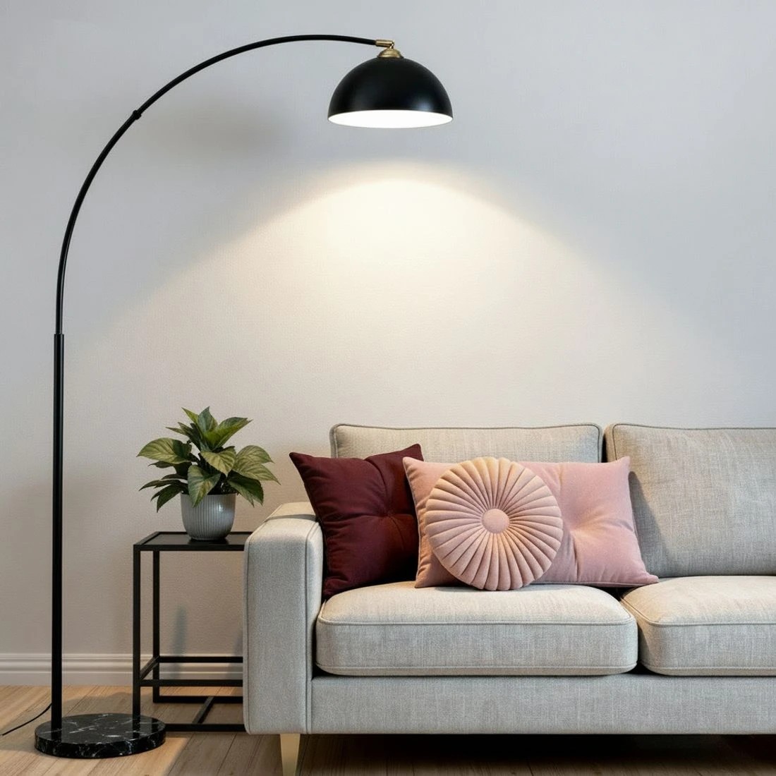 4 Artiss Modern Arched Floor Lamp  Standing Heavy-Duty Marble Base for Living Room Bedroom - Black, 4 of 6