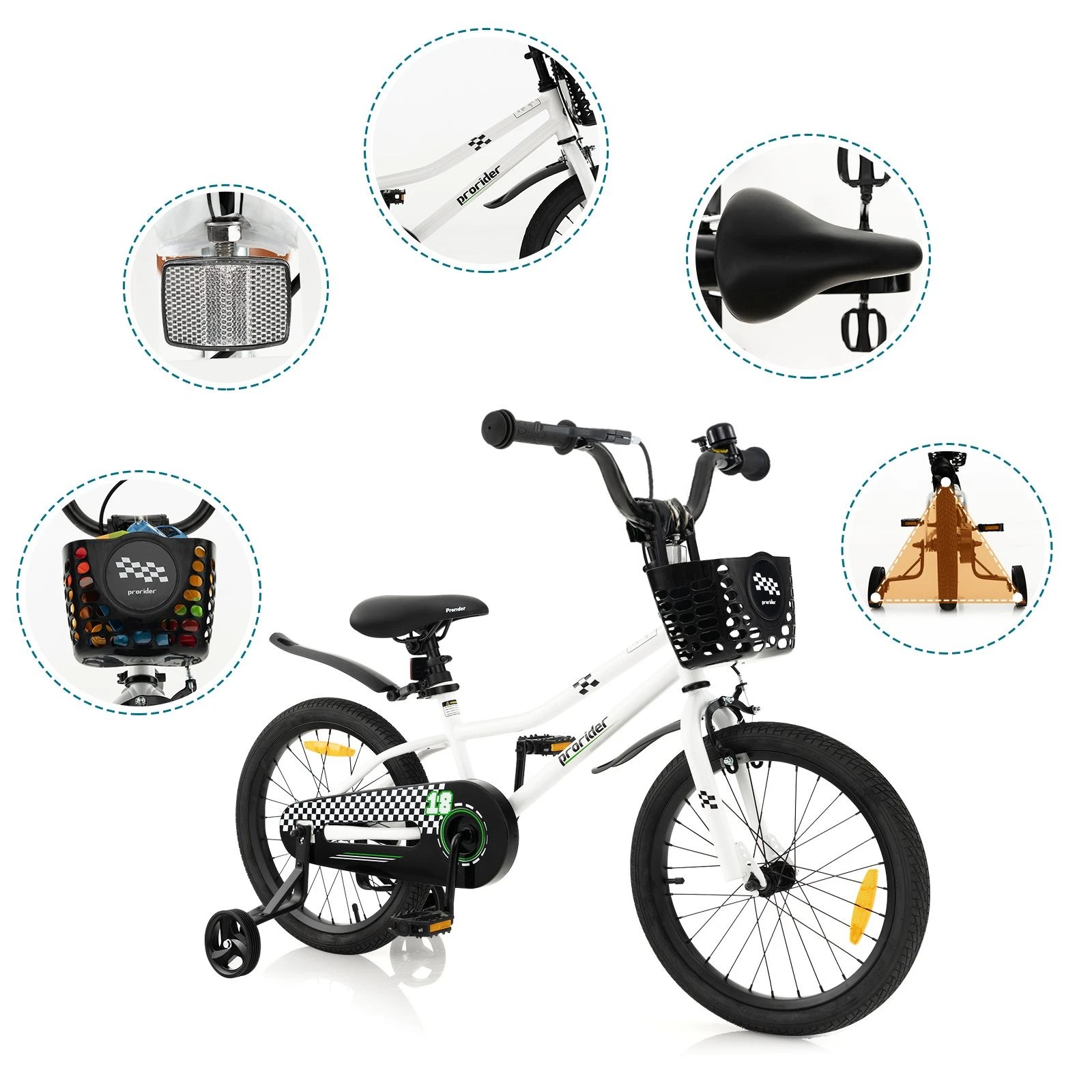 4 Costway 46cm Bike Bicycle Ride-on w/Training Wheels & Adjustable Seat Boys Beginner - White, 4 of 5