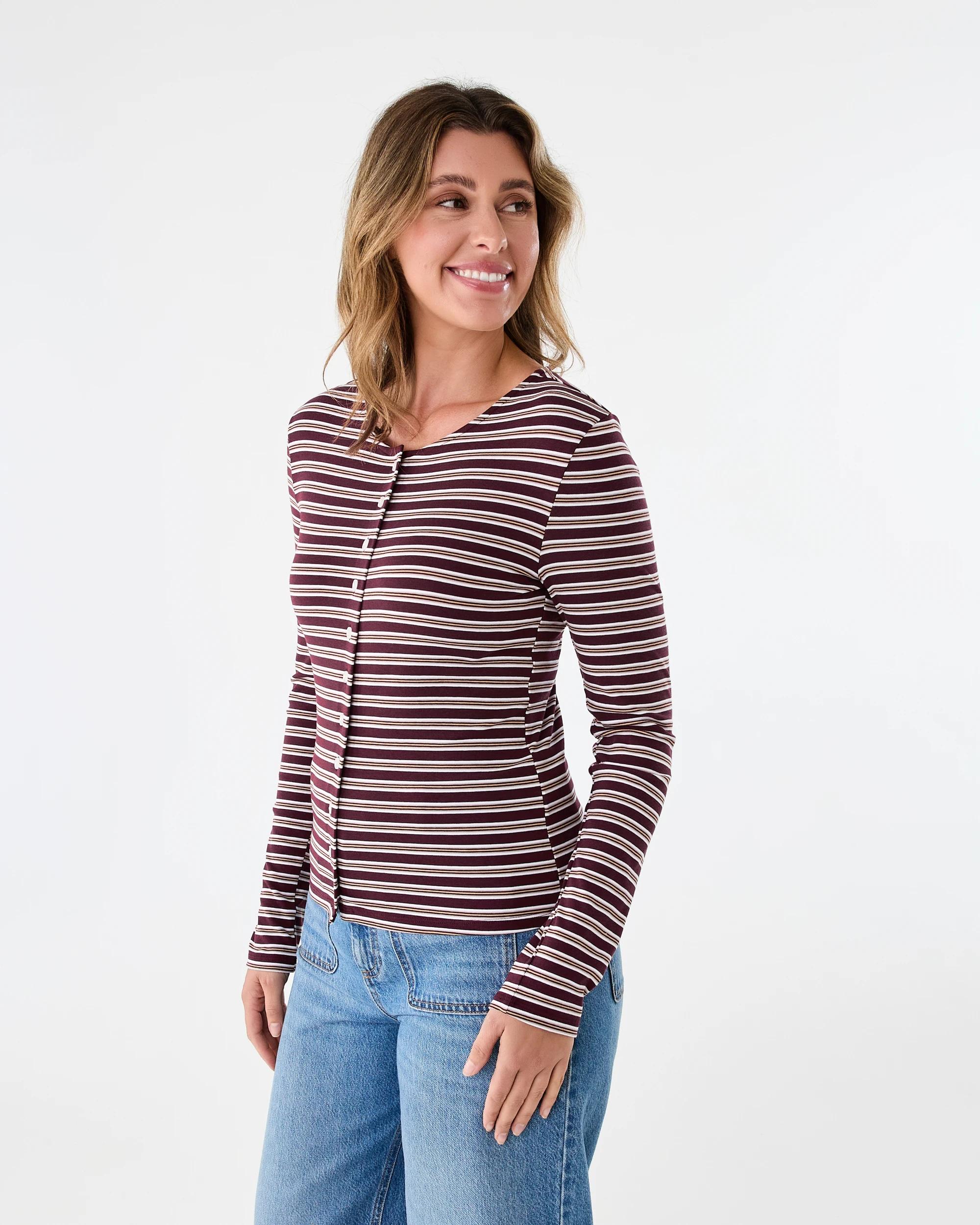 2 Long Sleeve Stripe Cardigan Portstripe, 2 of 7