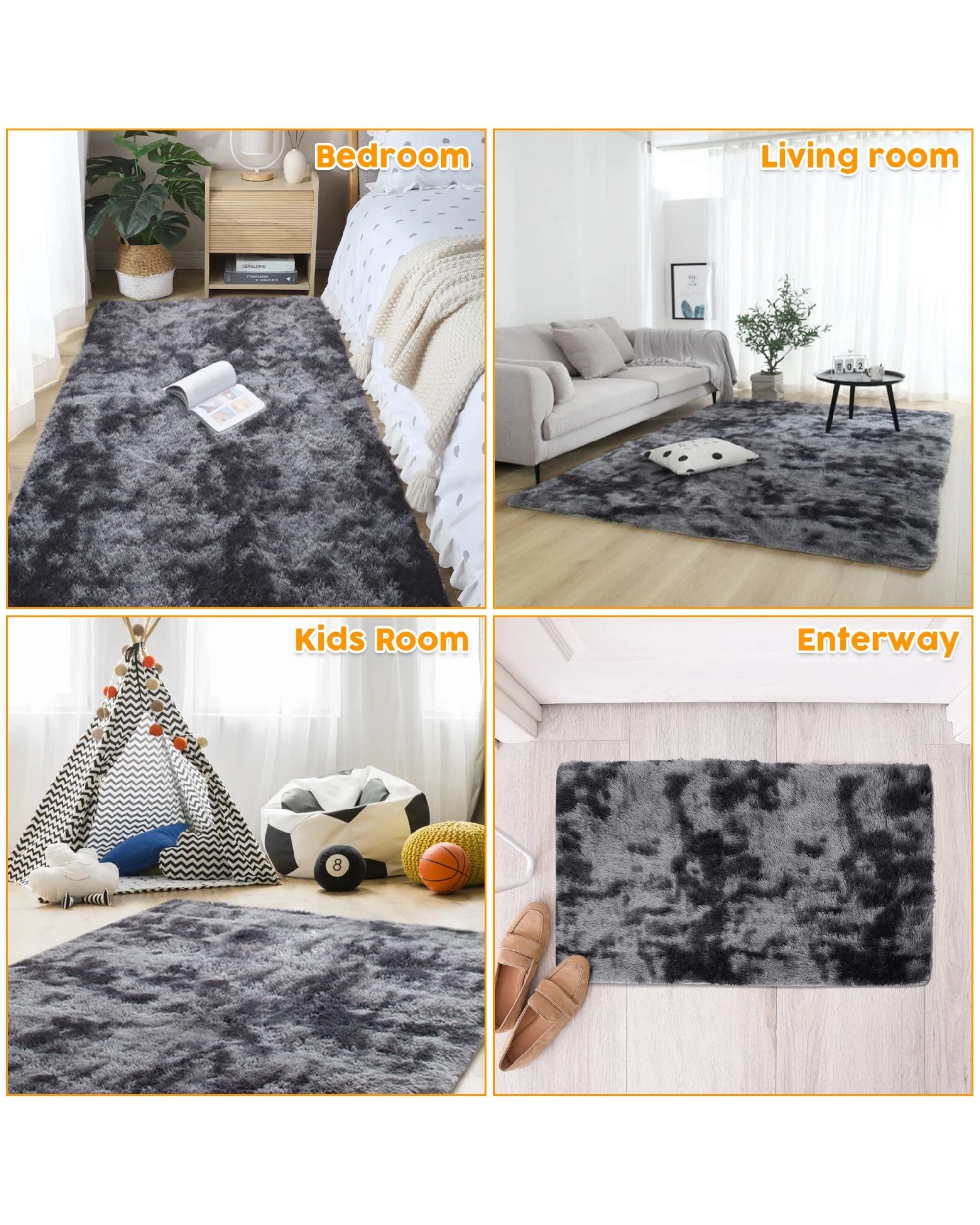 7 Advwin Non-slip Shaggy Rugs Floor Rug Living Room Bedroom Mat Large Carpet Dark Grey 160*230cm, 7 of 7