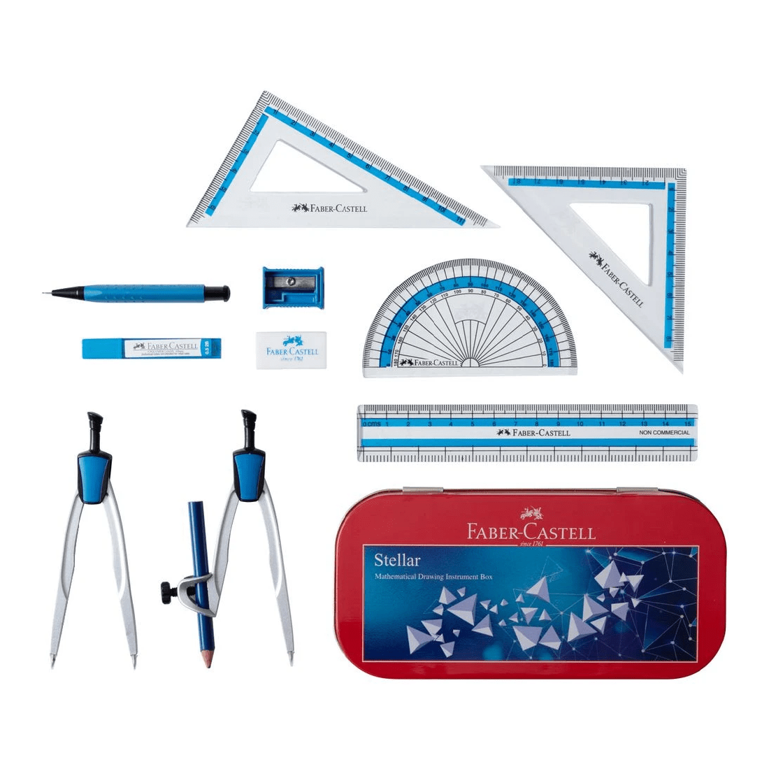 1 Faber Castell Stellar Geometry Set 11 Pieces Blue, 1 of 3