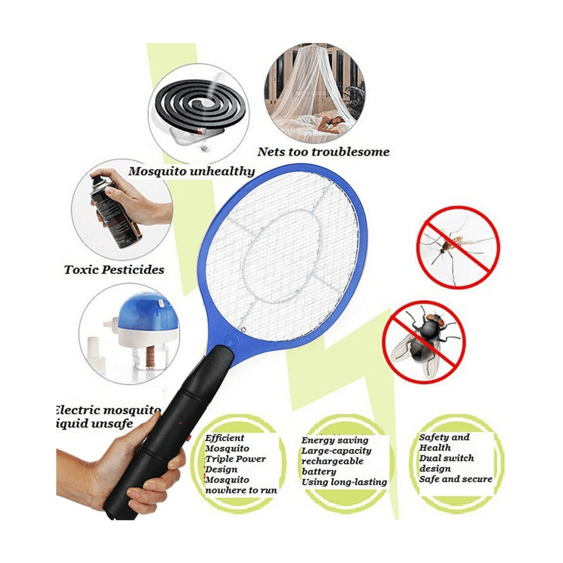 3 BR Outdoor Electric Insect Zapper Racket for Flies and Mosquitoes, 3 of 6