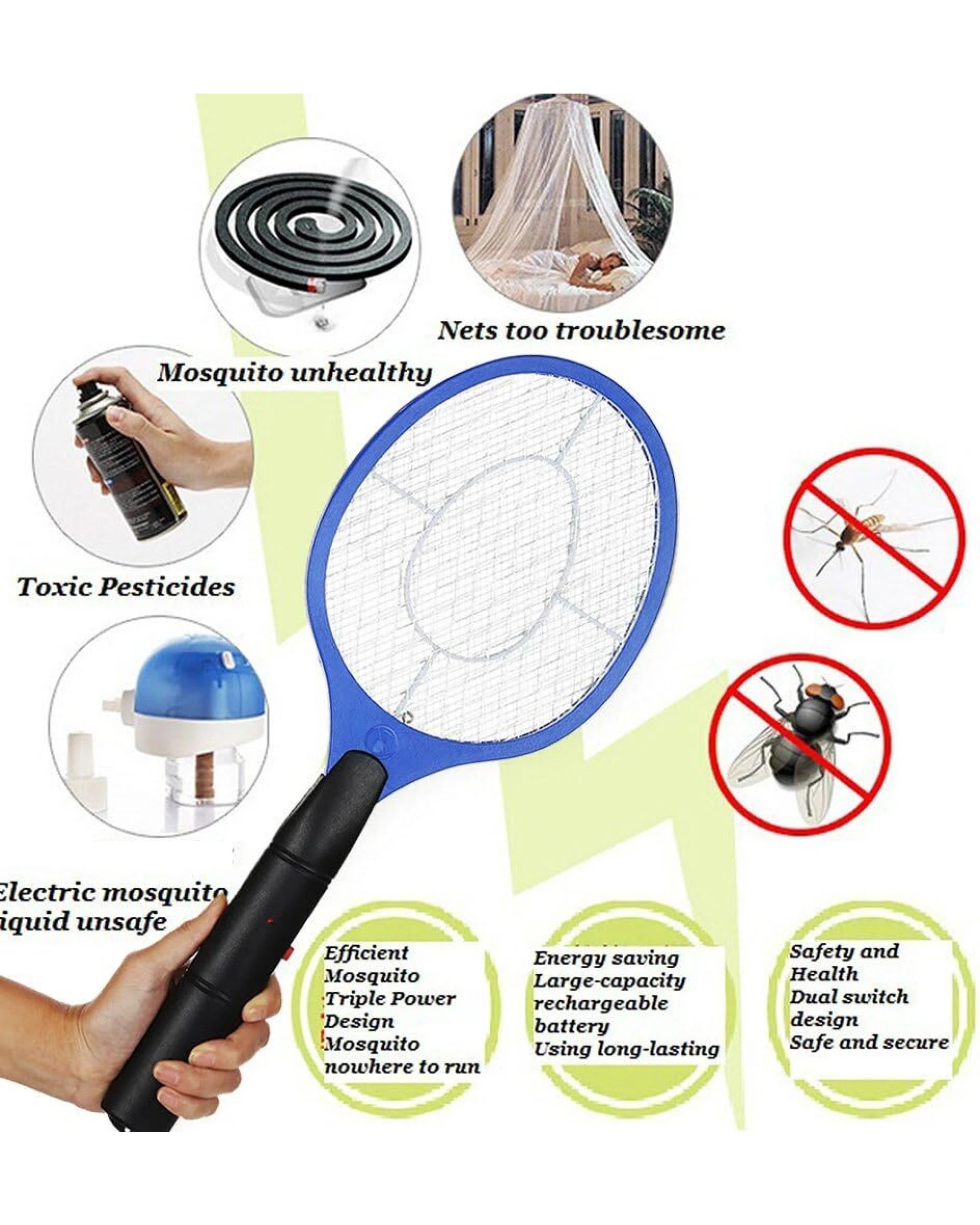 3 BR Outdoor Electric Insect Zapper Racket for Flies and Mosquitoes, 3 of 6