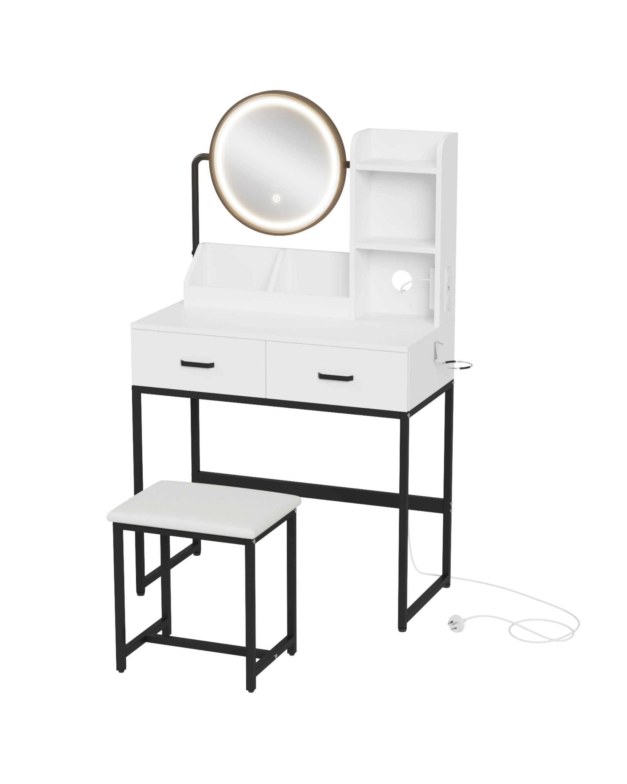 1 Advwin Dressing Table Set With Power Outlet And Led Light 360°adjustable Mirror Angle, 1 of 10