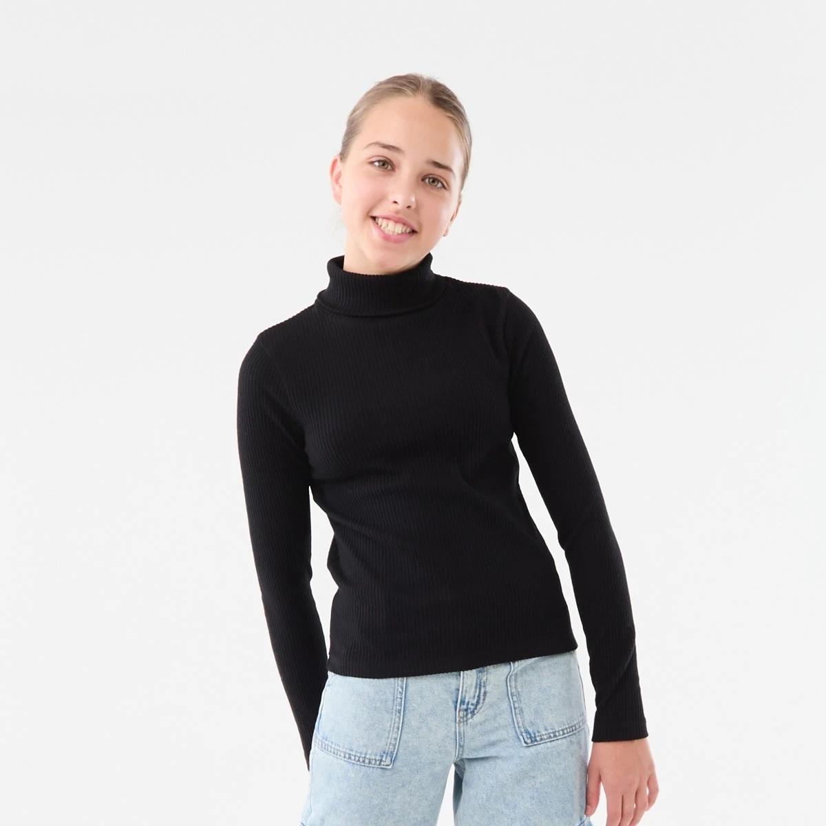 1 Long Sleeve Rib Skivvy Top Black, 1 of 8