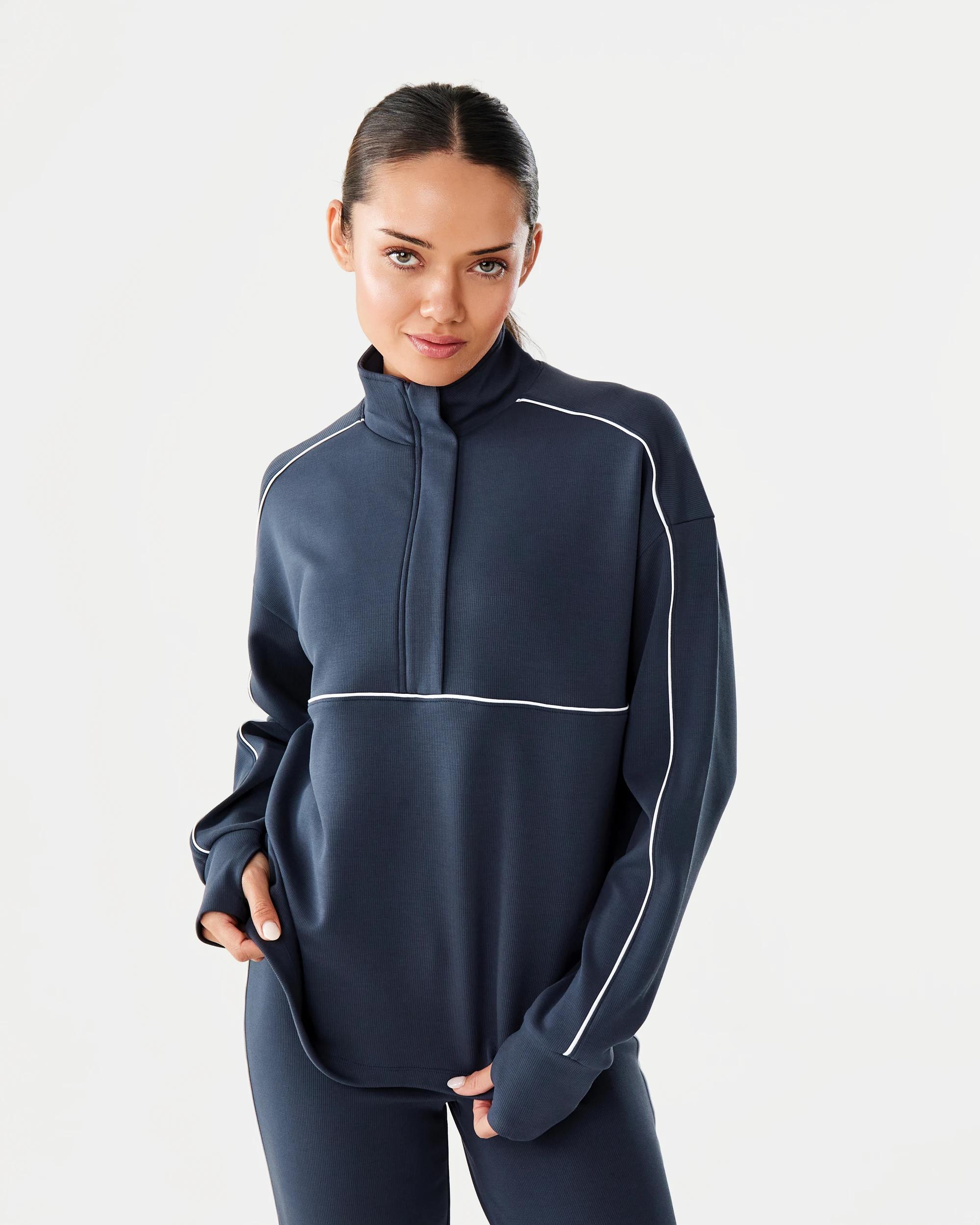 1 Active Womens Ribbed Scuba Long Sleeve Top Shade Navy, 1 of 8