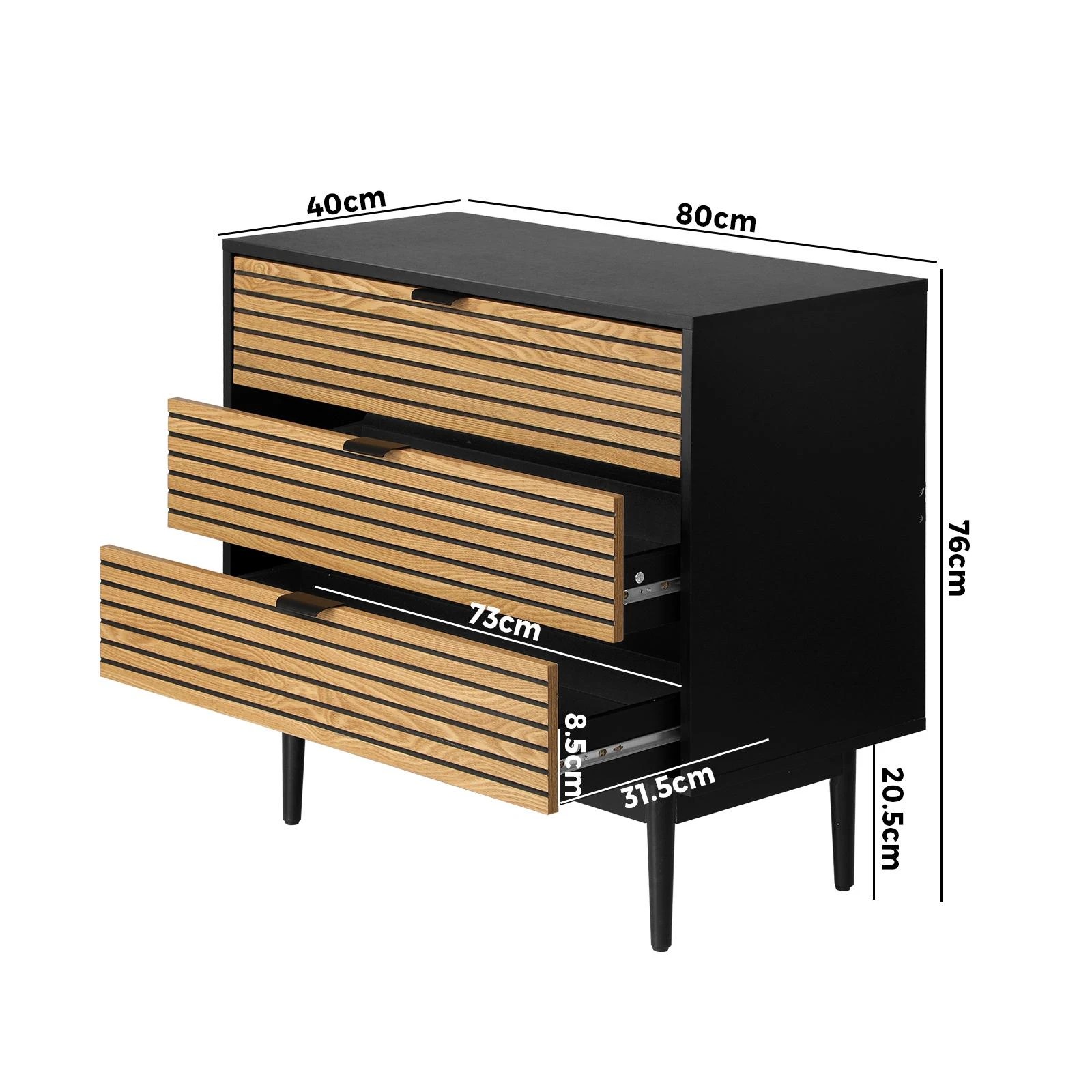 10 Oikiture 3 Chest of Drawers Dresser Table Bedside Lowboy Storage Cabinet - Multi, 10 of 10