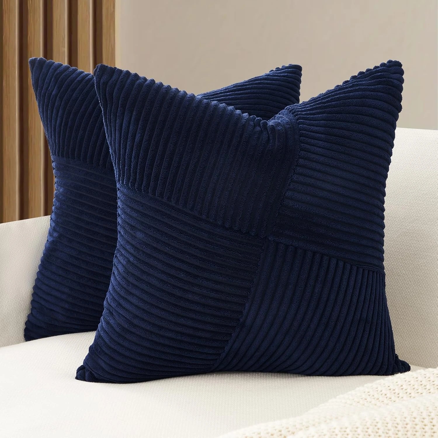 1 Gioia Casa 2-Pack Corduroy Windmill Inspired Cushion Covers 45x45cm - Navy Blue, 1 of 2