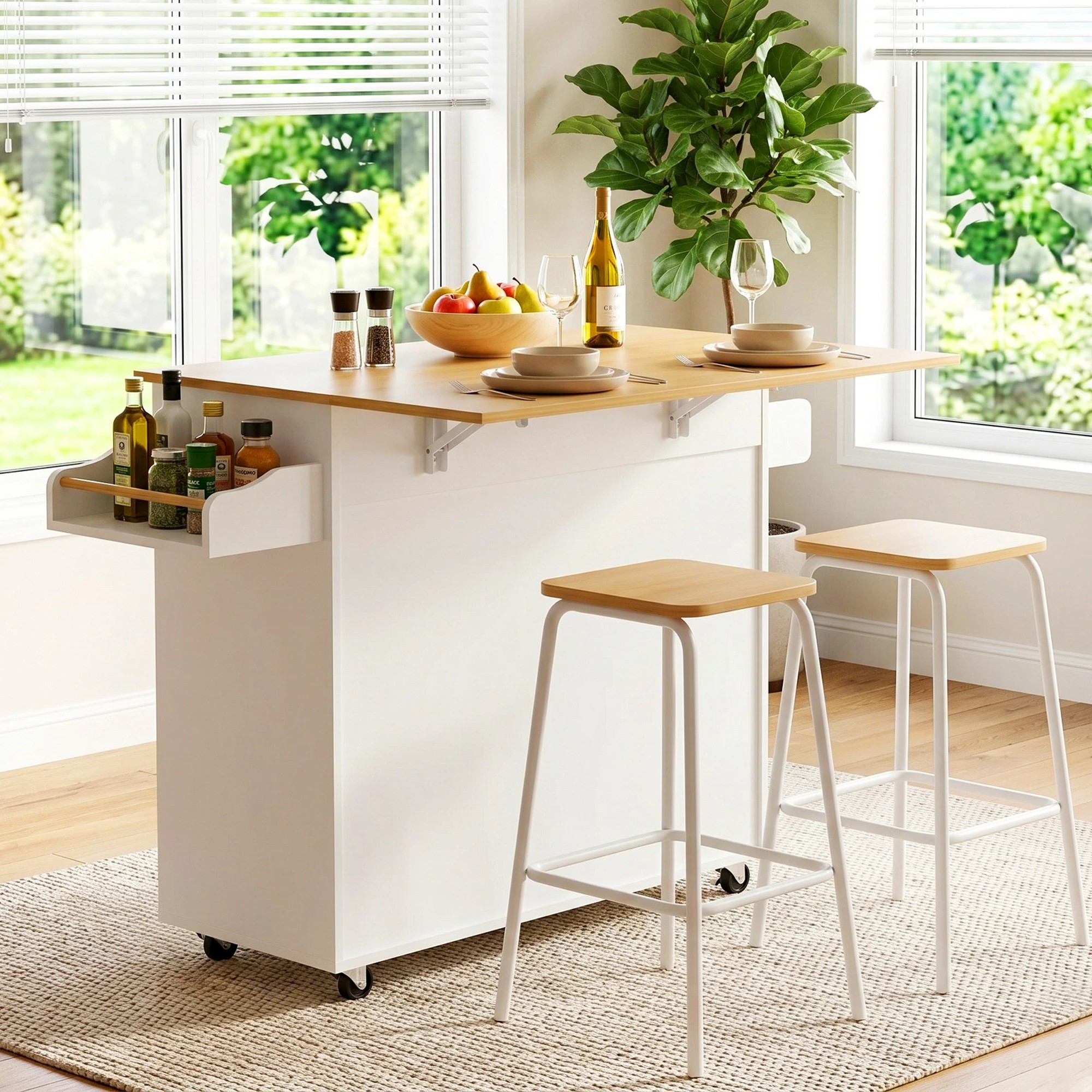 7 Artiss Kitchen Island Trolley Rolling Serving Cart Storage Drawer Cabinet 90cm - White, 7 of 9