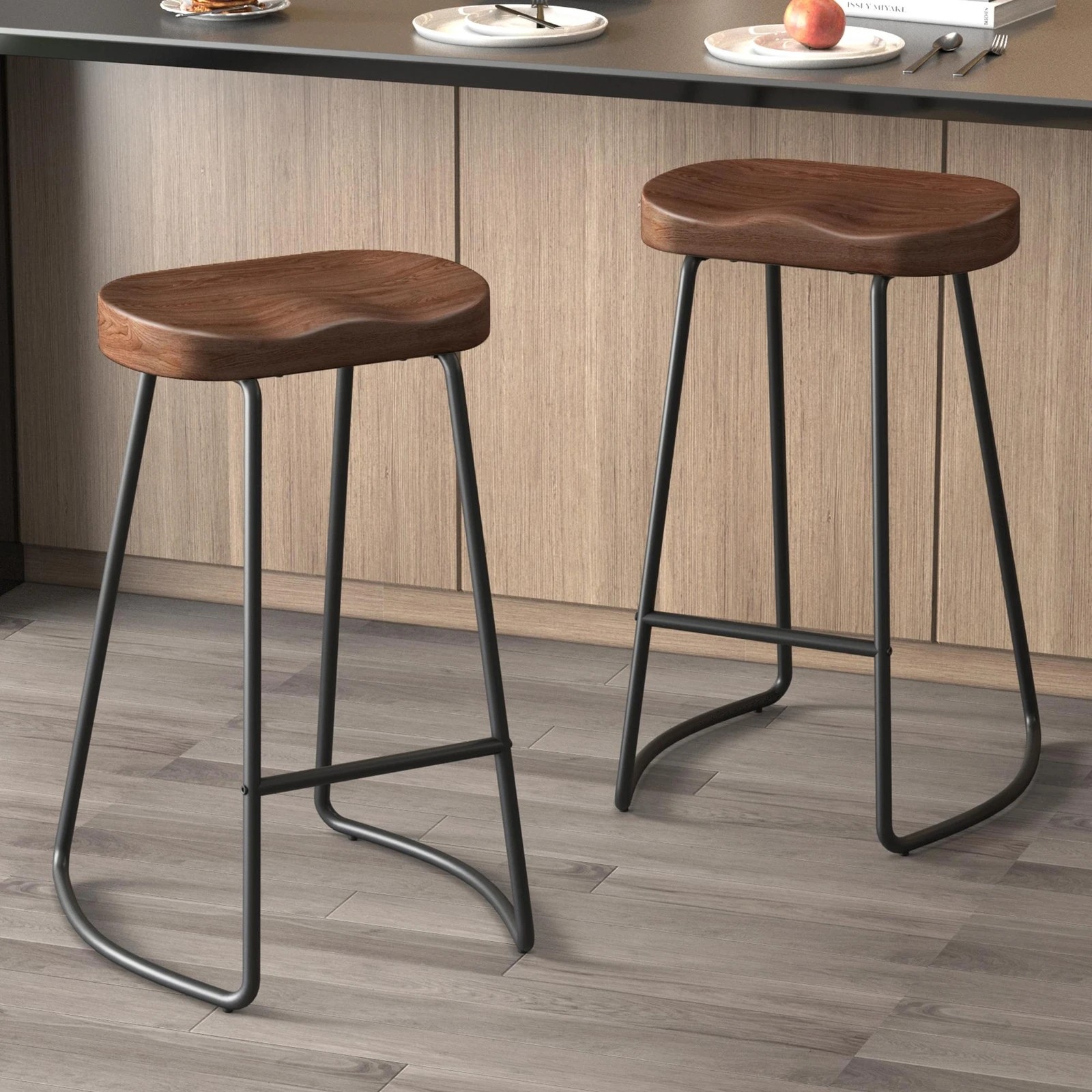 10 Alfordson 2x Bar Stools 75cm Tractor Kitchen Wooden Vintage Retro Chair - Brown, 10 of 10