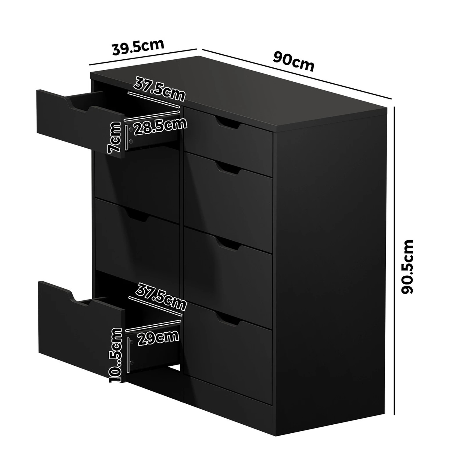 2 Oikiture 8 Chest of Drawers Tallboy Cabinet Dresser Bedroom Storage - Black, 2 of 8