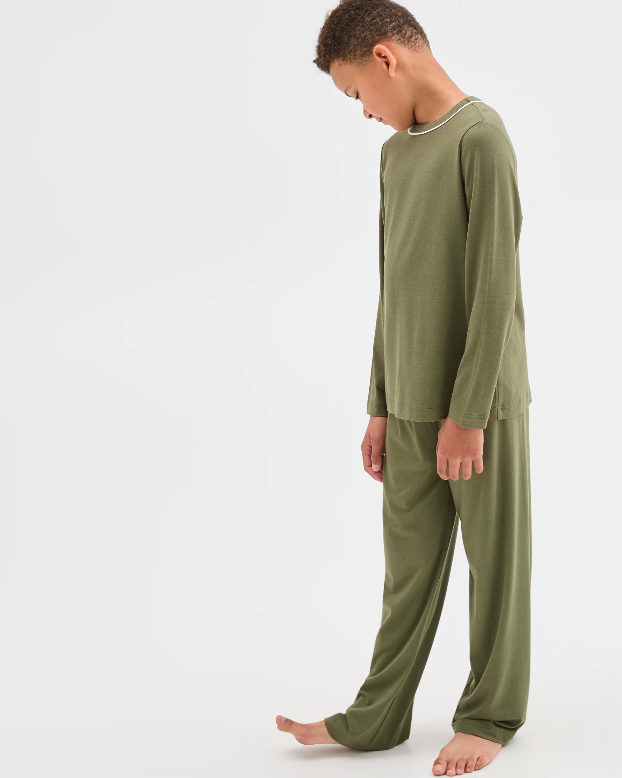 3 Target Kids Bamboo Older Boys Long Sleeve and Pants Pyjama Set KHAKI SOLID, 3 of 7