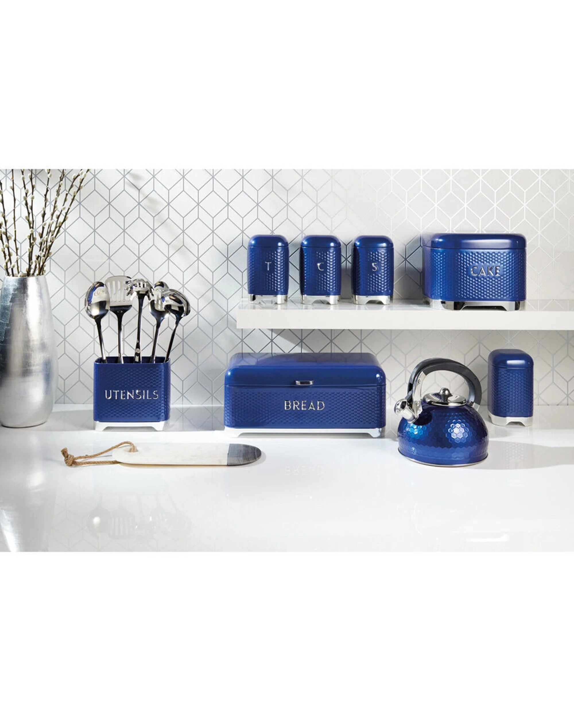 6 Kitchen 2pc Craft Lovello Retro Tea Canister Sugar Jar ComboTextured Finish Carbon Steel - Blue, 6 of 6