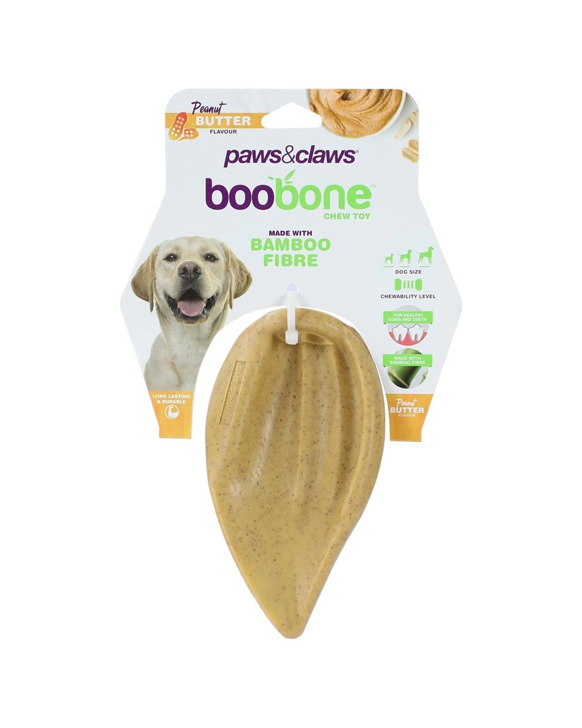 2 Paws And Claws BooBone 16cm Pigs Ear Chew Dog Toy 5 Pack Peanut Butter Bamboo - Natural, 2 of 3