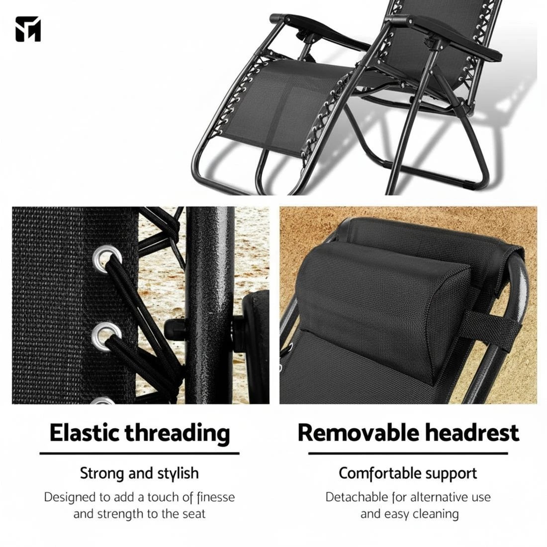 6 Gardeon Zero Gravity Chair Recliner Outdoor Lounge Padded Headrest Adjustable Locking Comfortable Portable - Black, 6 of 10