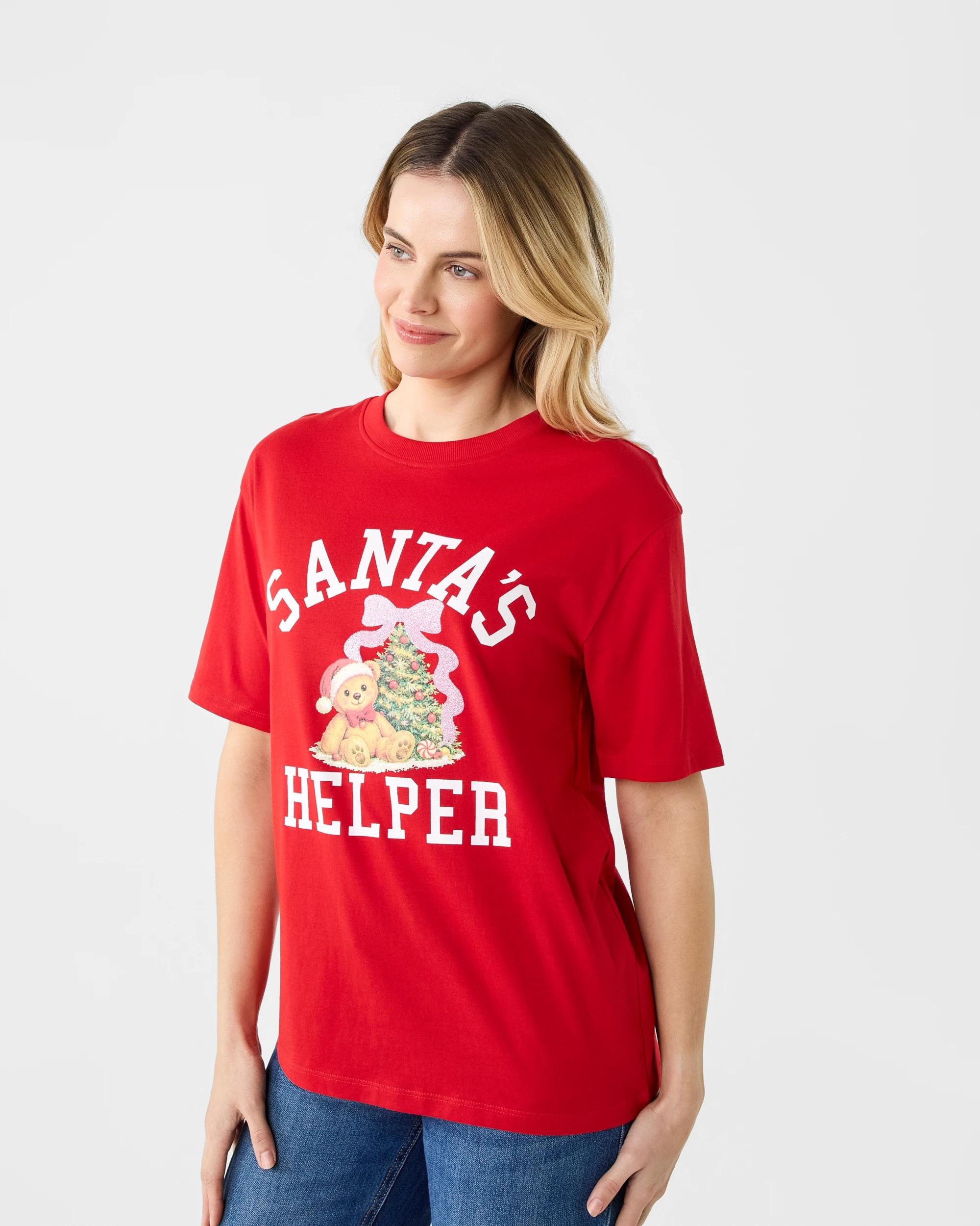 2 Short Sleeve Oversized Boyfriend Christmas T-shirt Santa Goji, 2 of 5